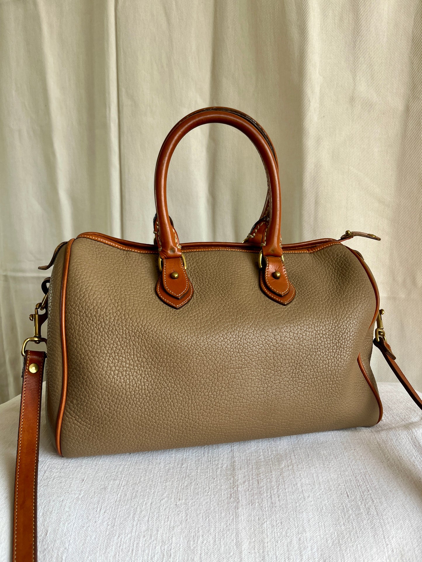 Taupe/British Tan R38 Largest Speedy Doctor's Bag Satchel with Strap