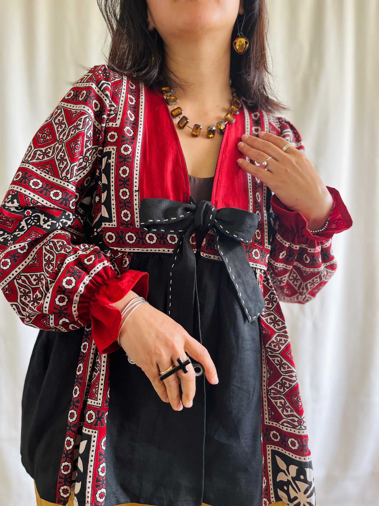 Silky Block Print Goddess Tunic/ Light Jacket