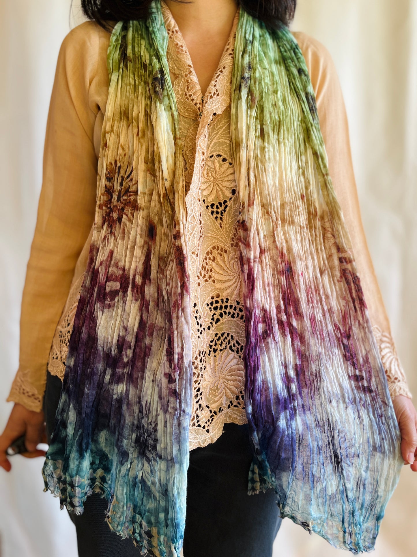 Vintage Tie-dye wrinkle thin cotton slim scarf