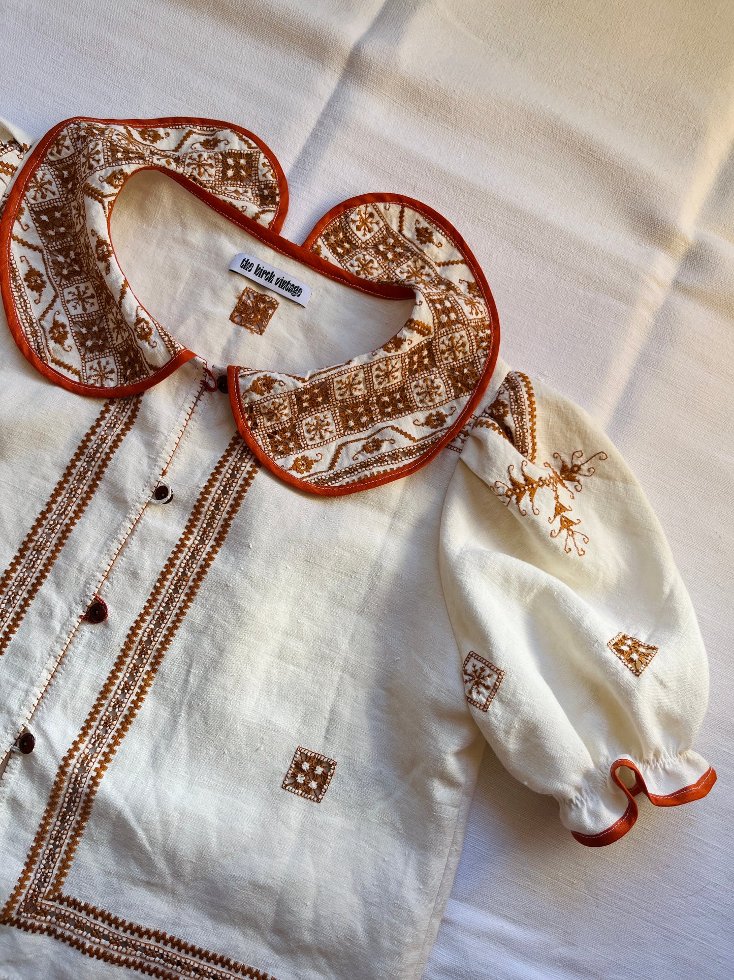 Beautiful Lagartera Embroidered Round Collar Shirt