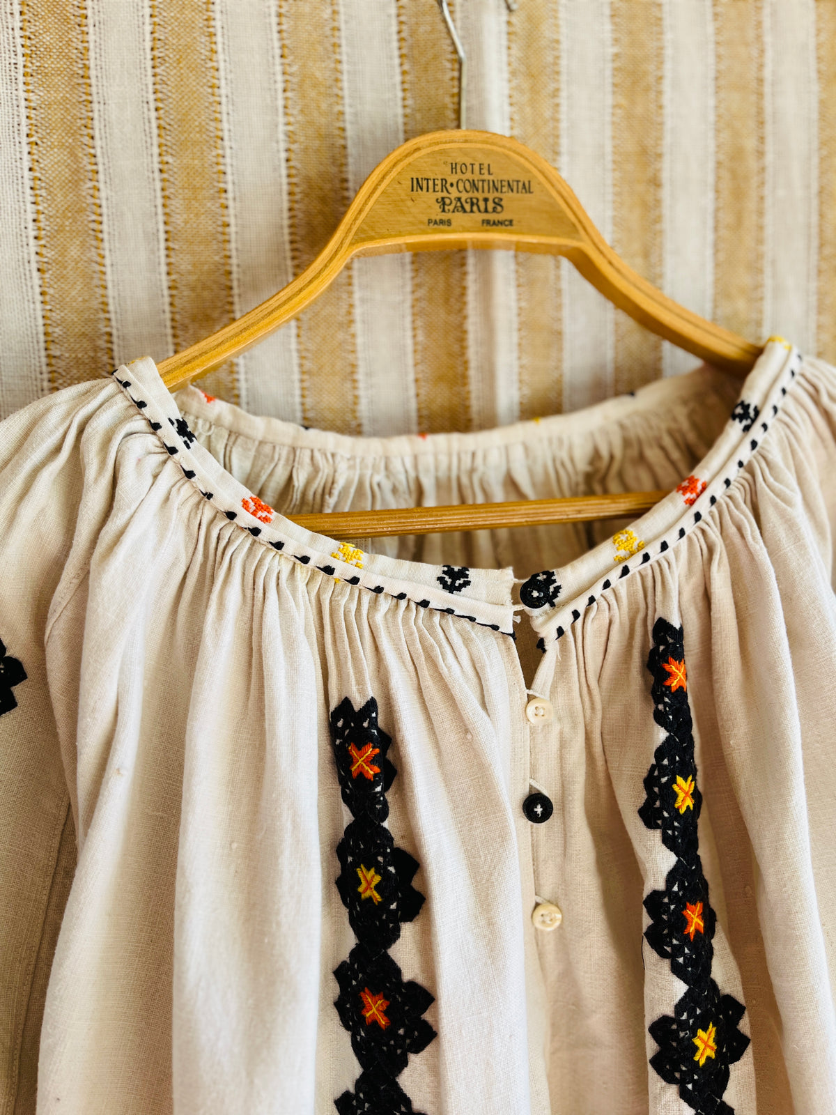 Antique 1930s Romanian Embroidered Folk Blouse