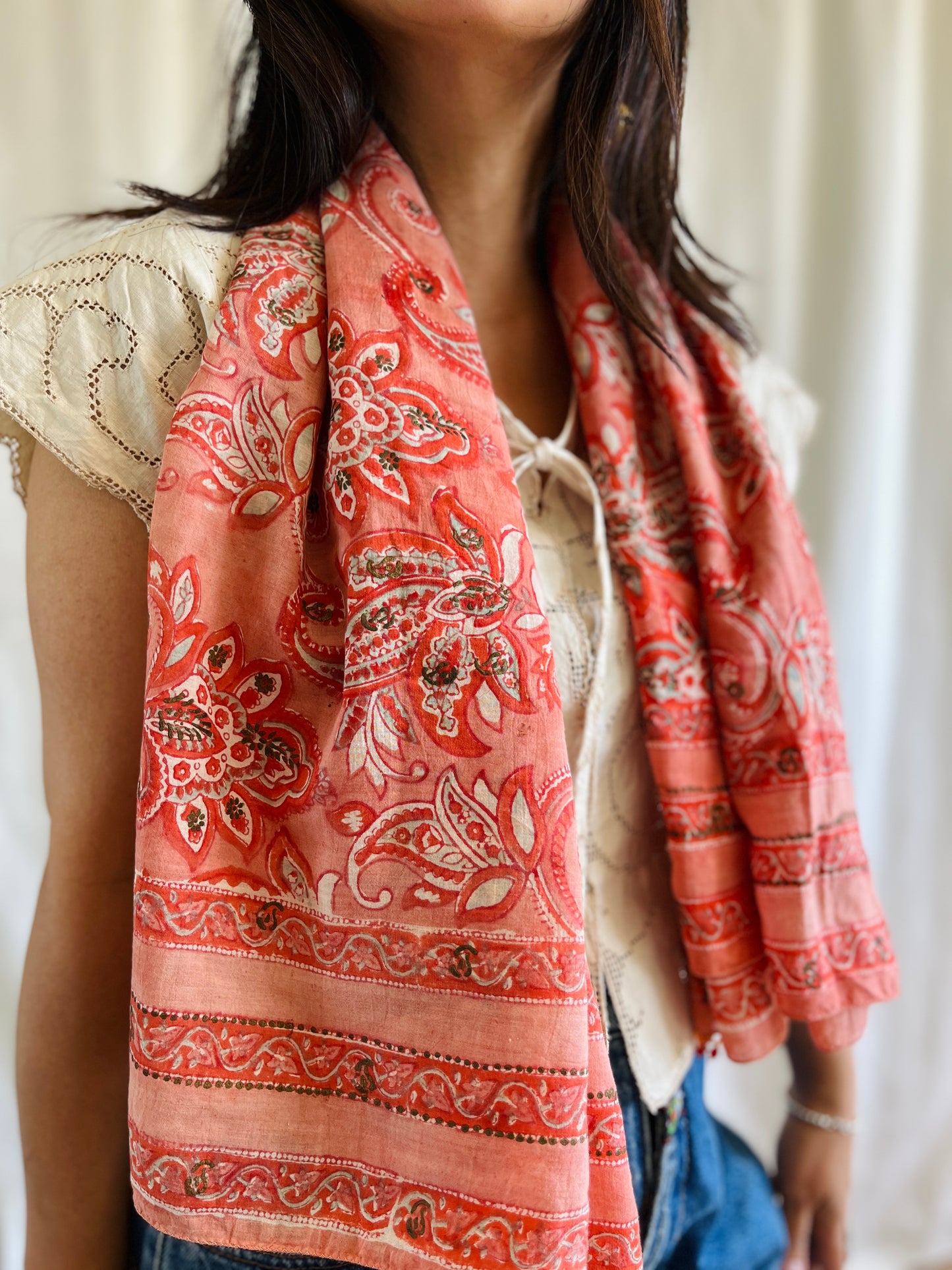 Vintage Anokhi Square scarf with beads