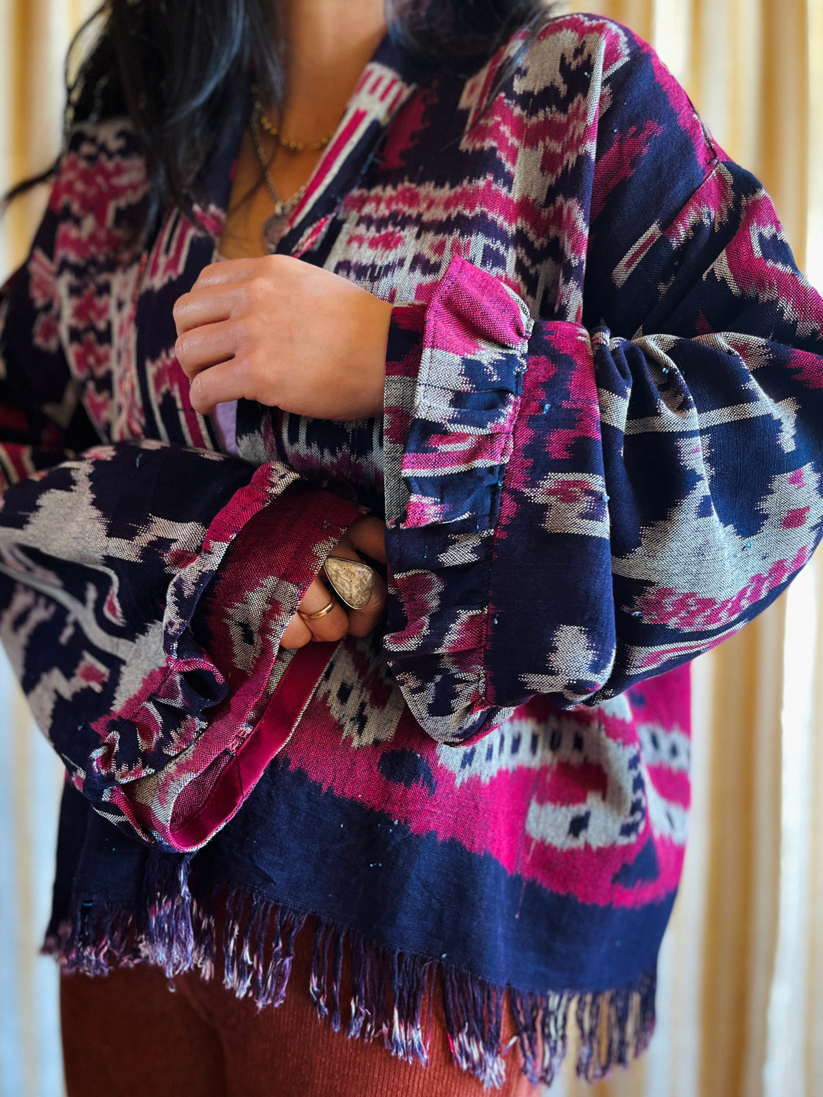 Vintage Ikat textile turns short duster