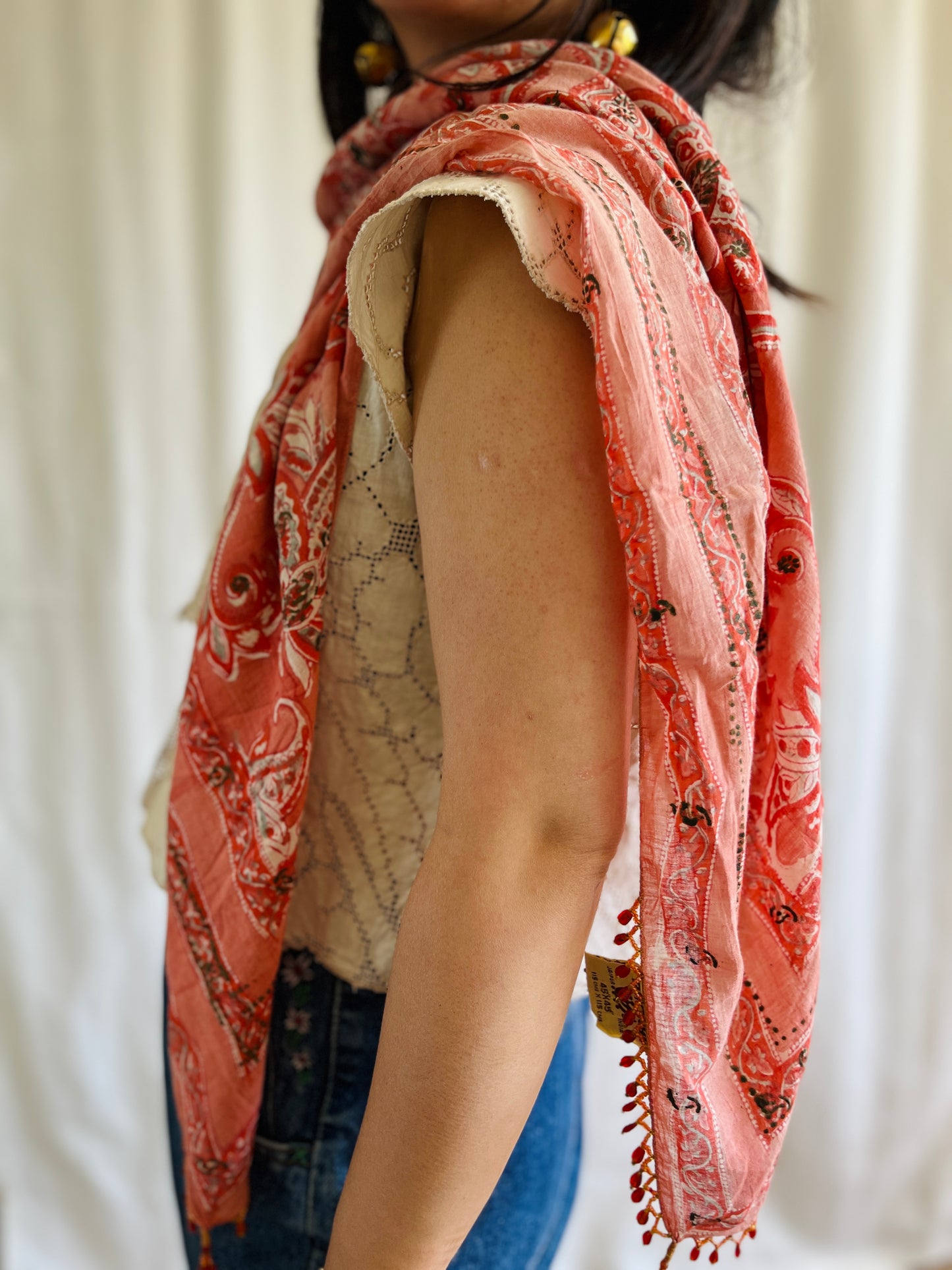 Vintage Anokhi Square scarf with beads