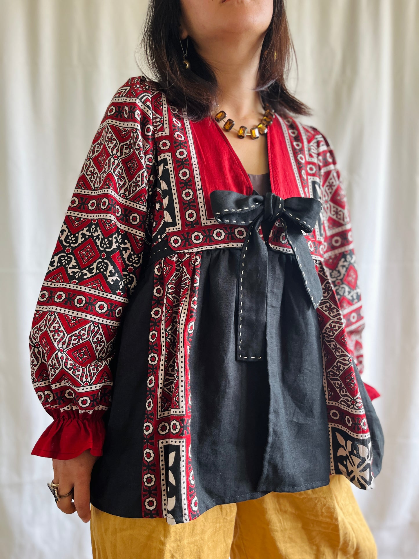 Silky Block Print Goddess Tunic/ Light Jacket