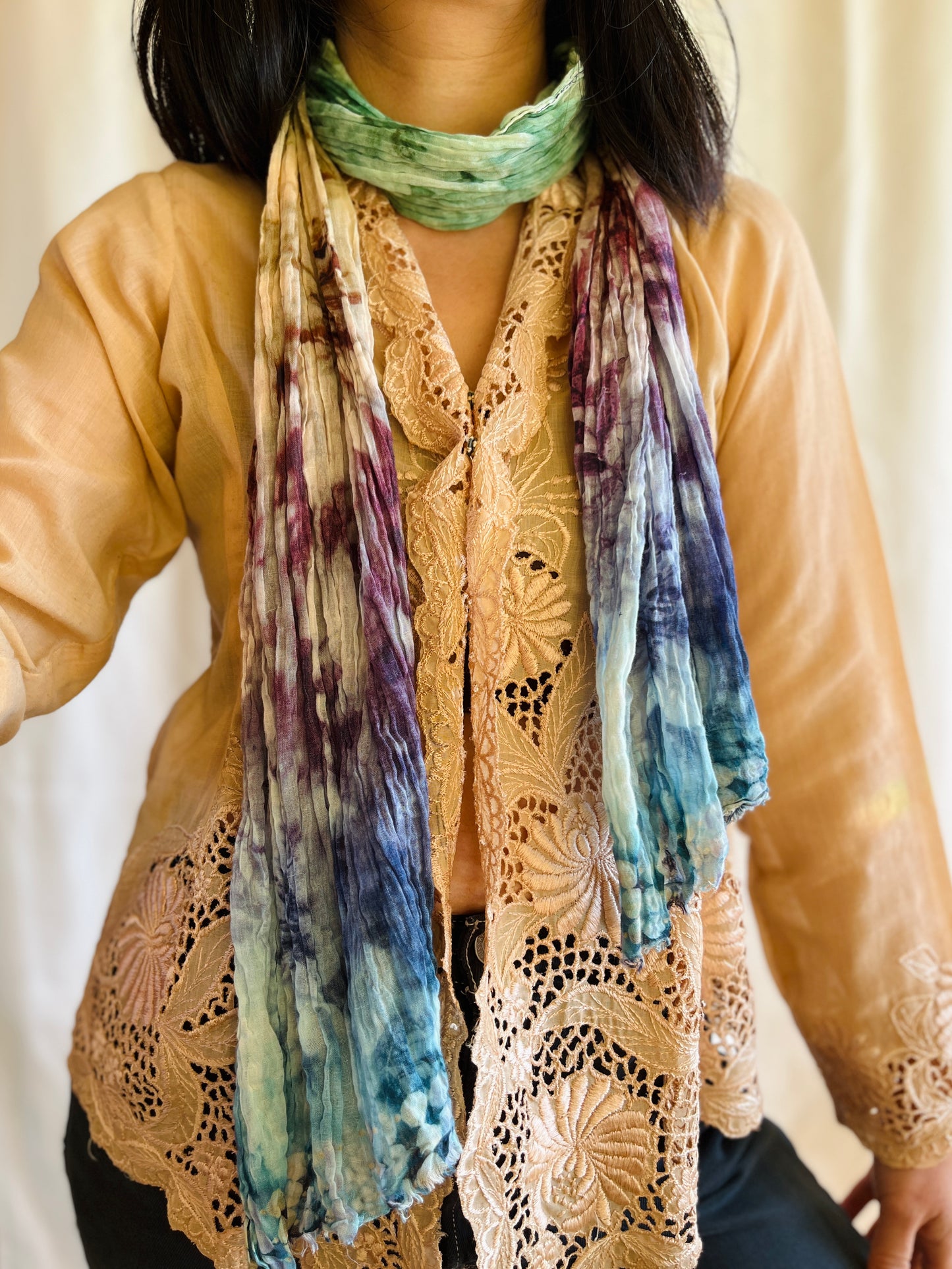Vintage Tie-dye wrinkle thin cotton slim scarf