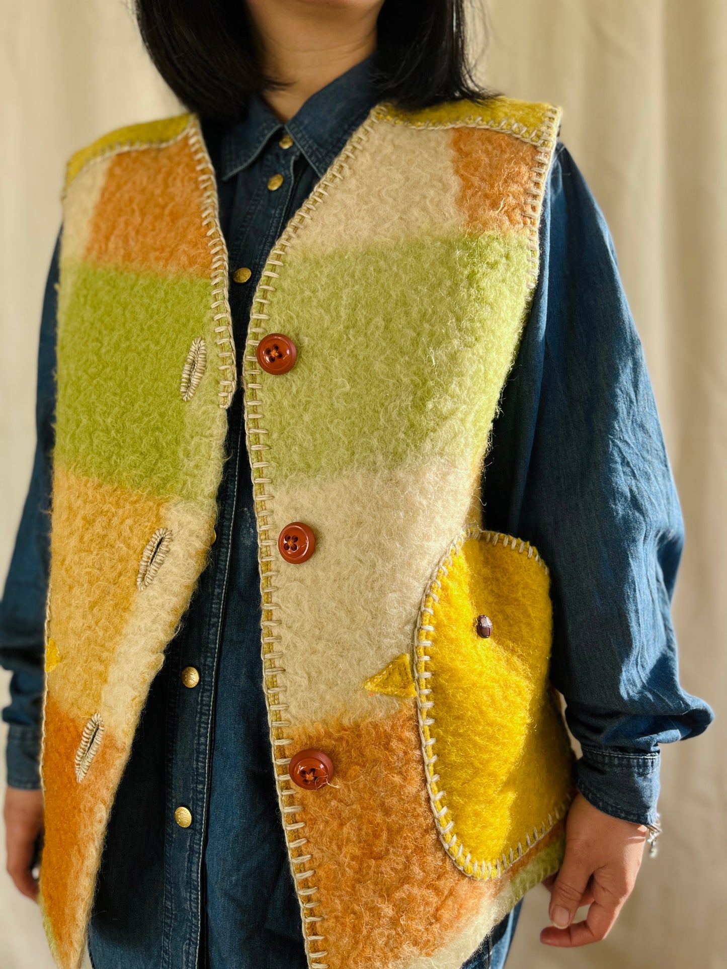 Boiled Wool Blanket turns little chicks oversize gilet