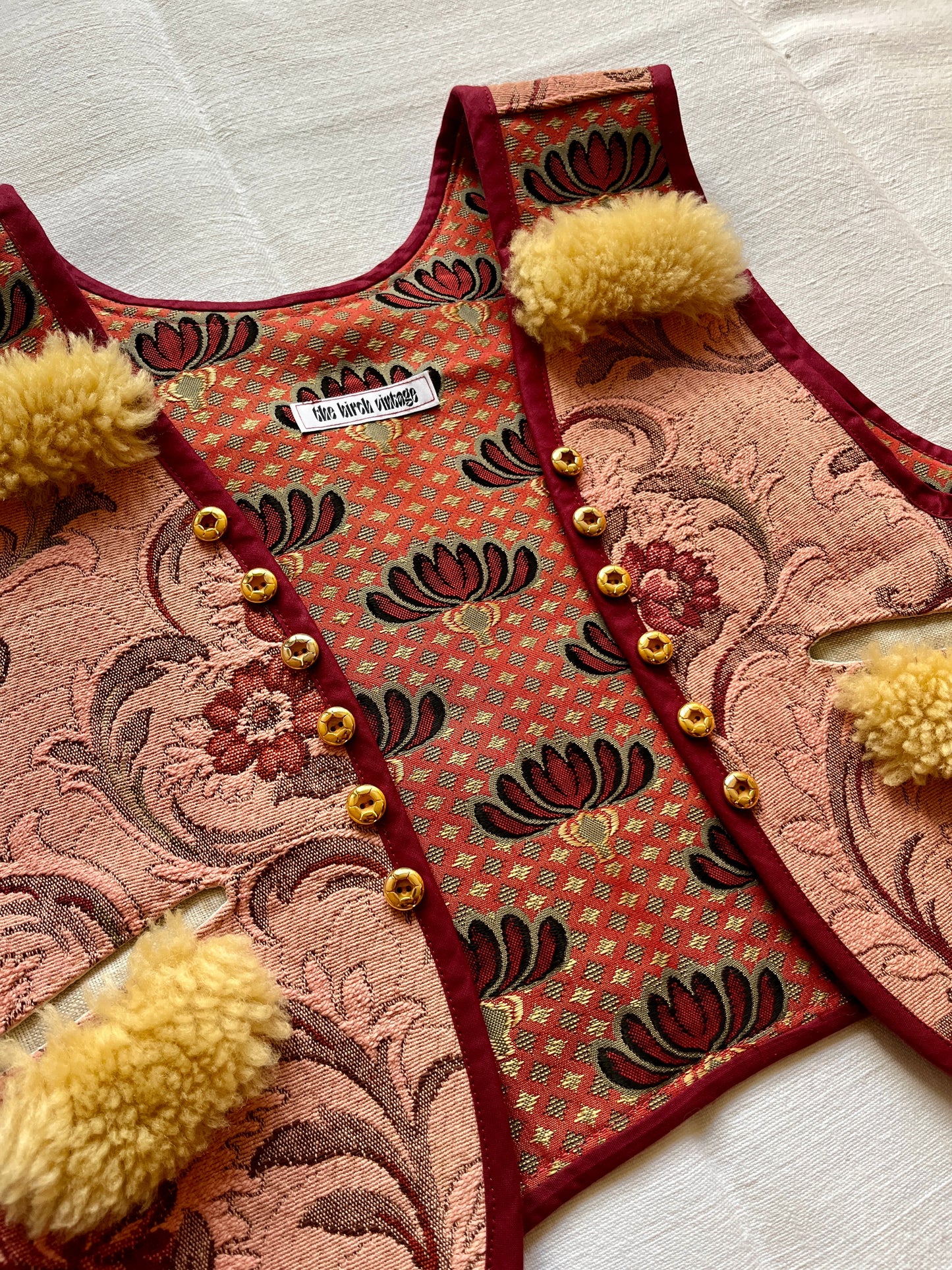 Sweater Gilet made from Vintage tapestry and shearling scraps