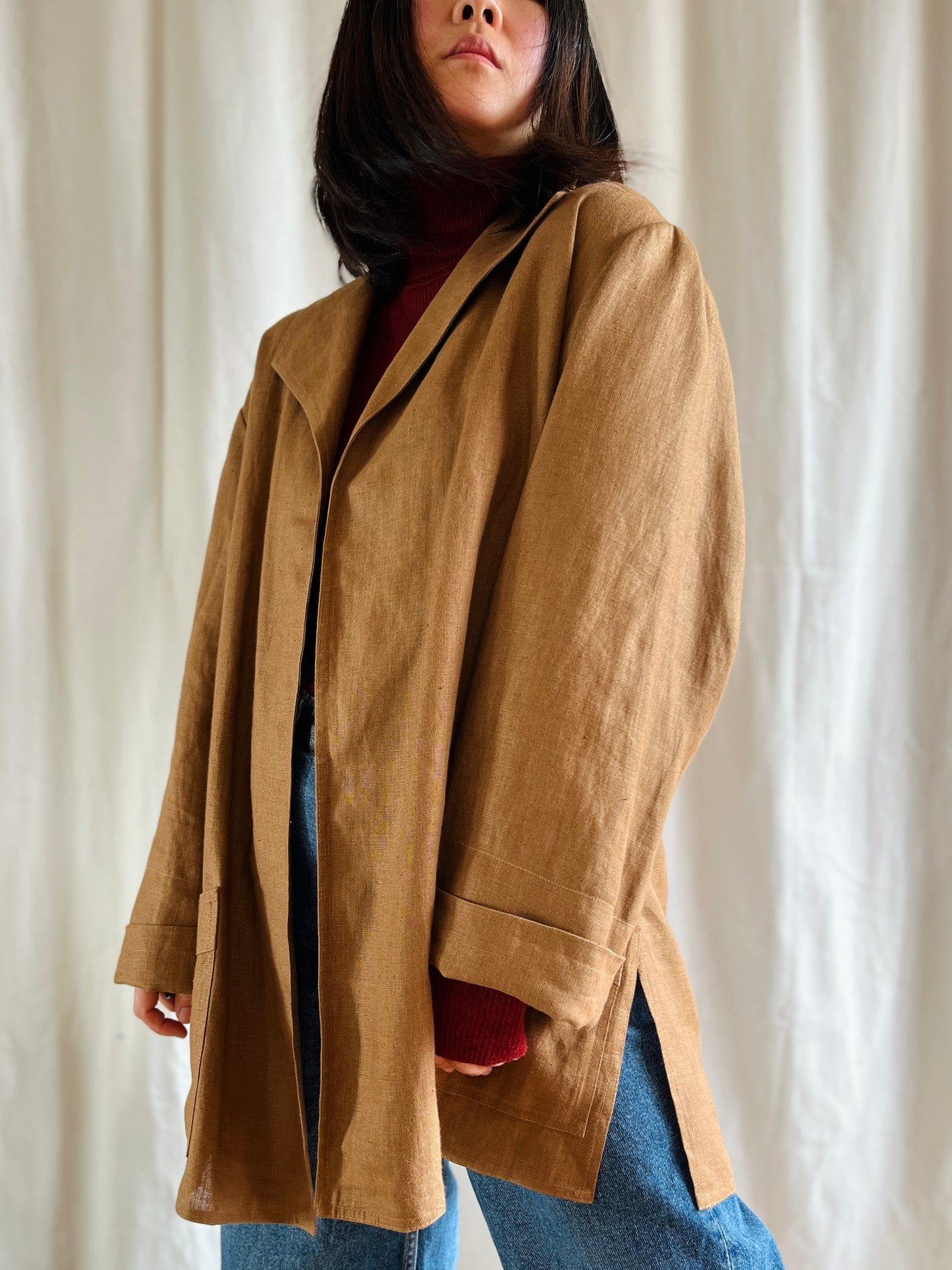 Luxury Vintage 80s Pure Linen Designer Blazer in Copper