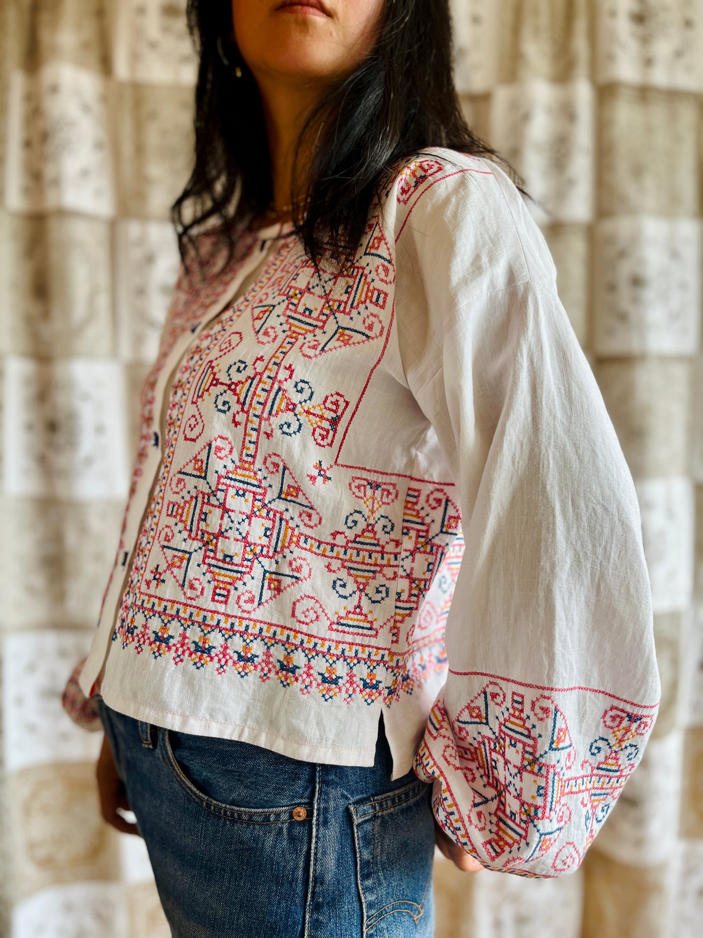 Full embroidery button blouse