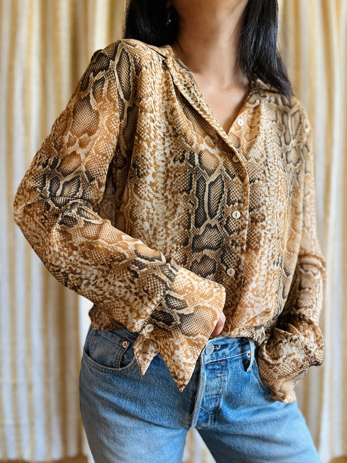 Y2K Snake prints Sheer Blouse