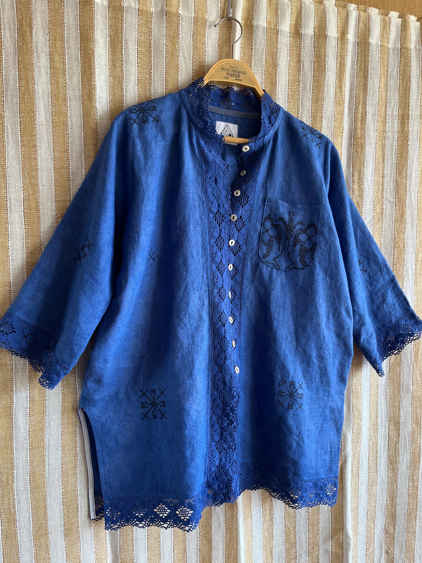 Indigo dyed loose fit linen shirt