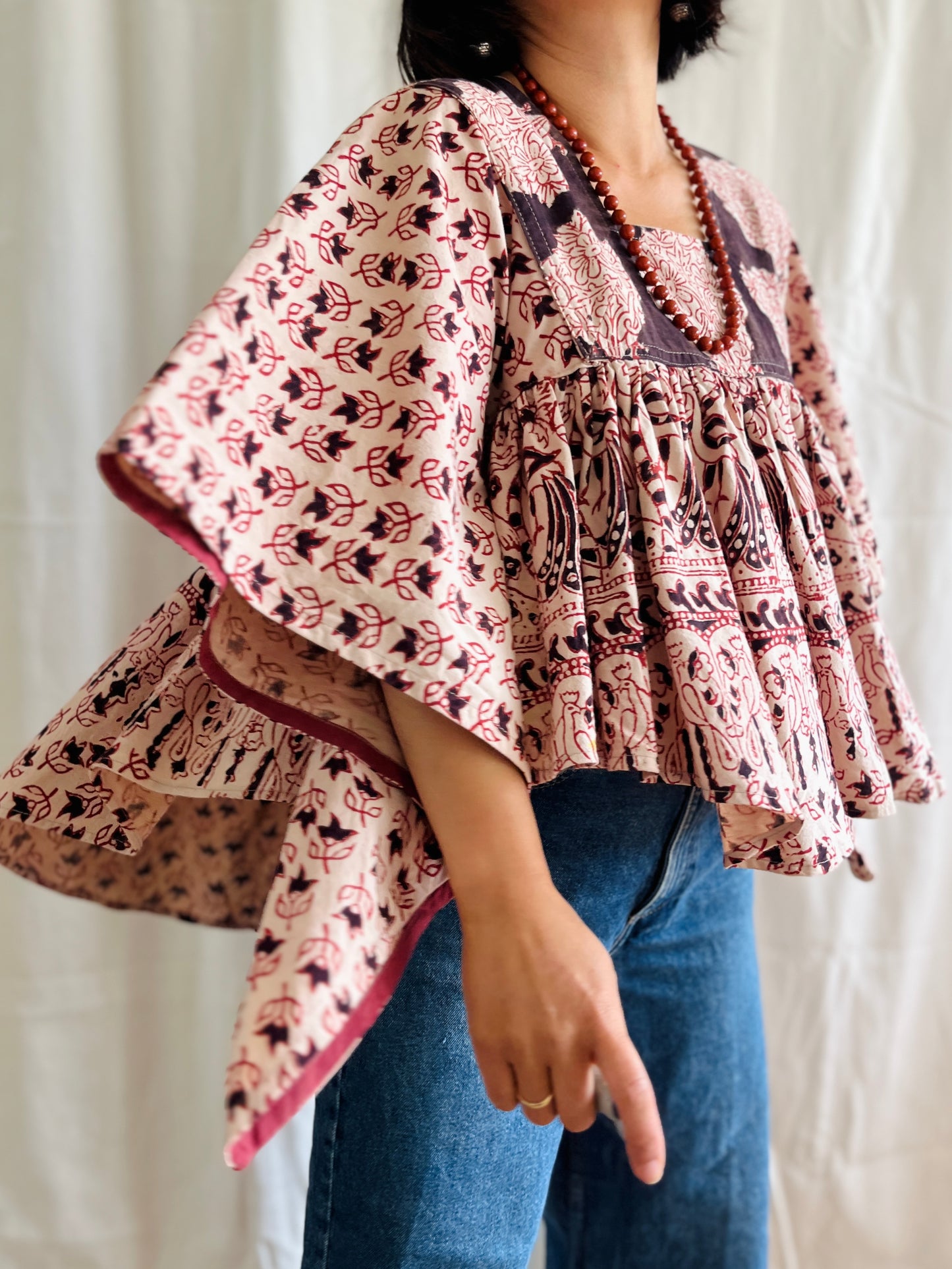 🏵️ Vintage hand block print Indian Bat sleeves tunic