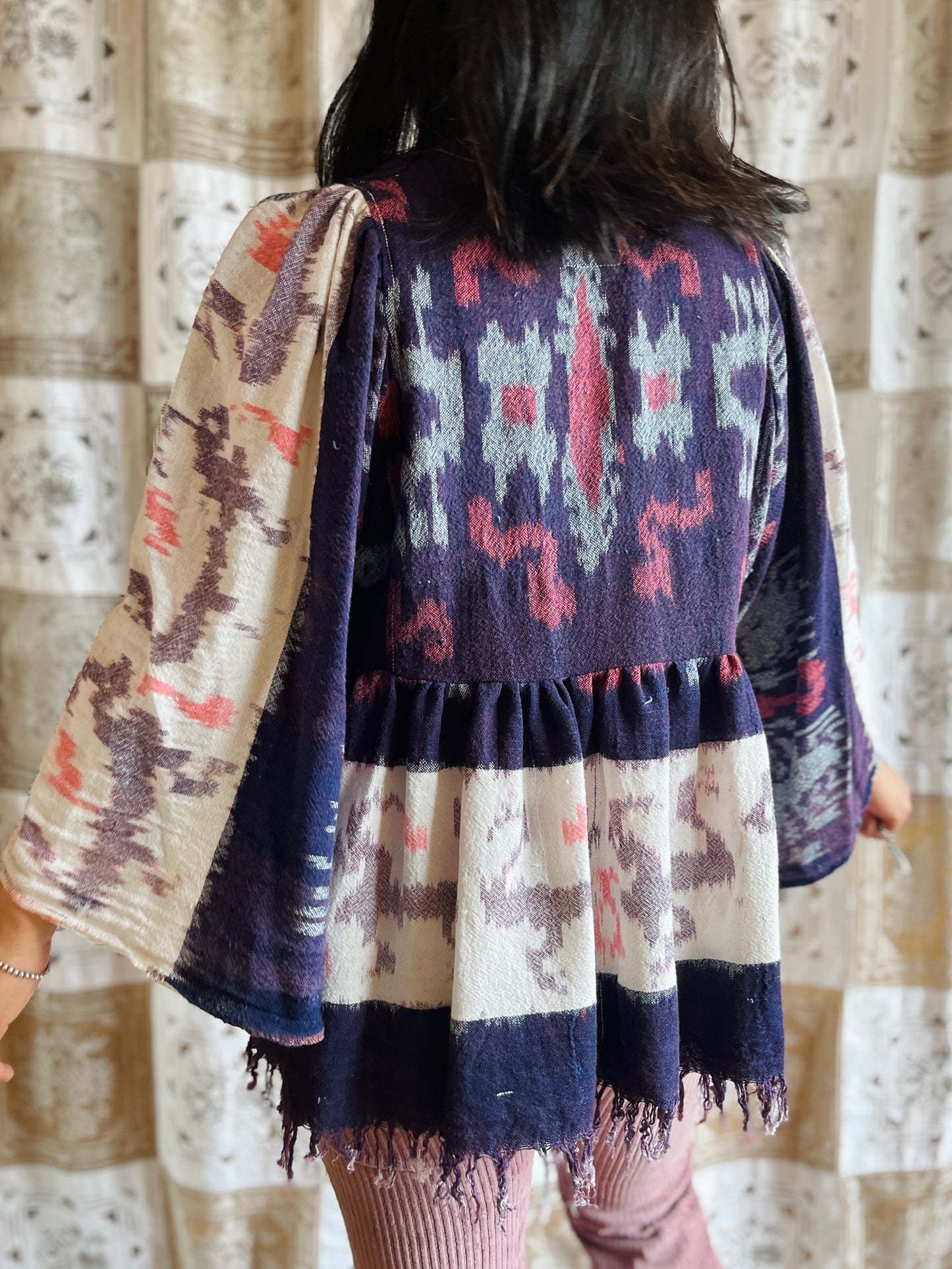 Vintage Batik Goddess Blouse with bracelet sleeves