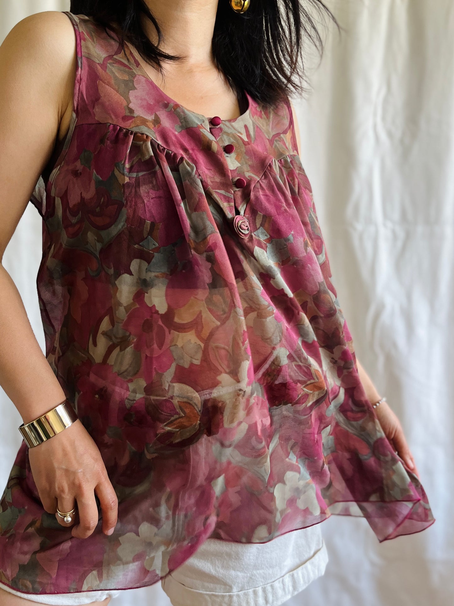 Vintage 90s Romantic floral See through Tank Top
