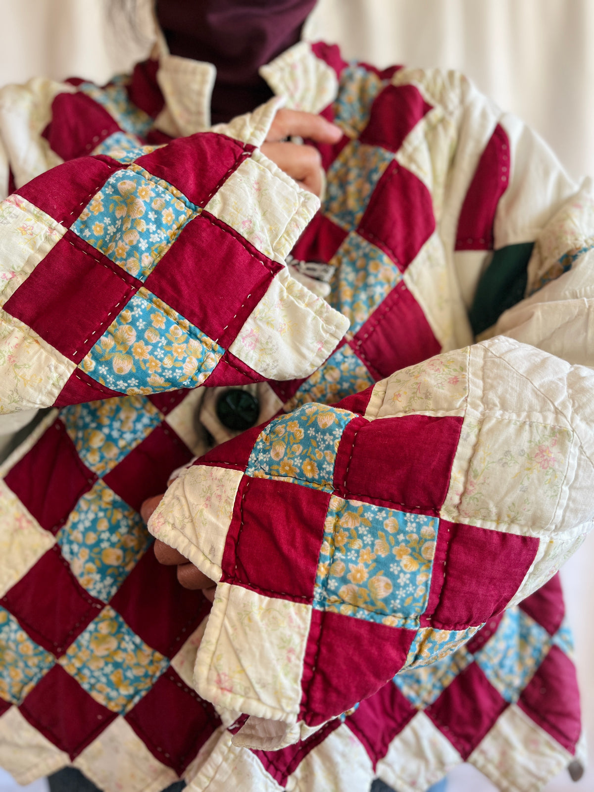 Hand quilted vintage blanket turns Short Coat