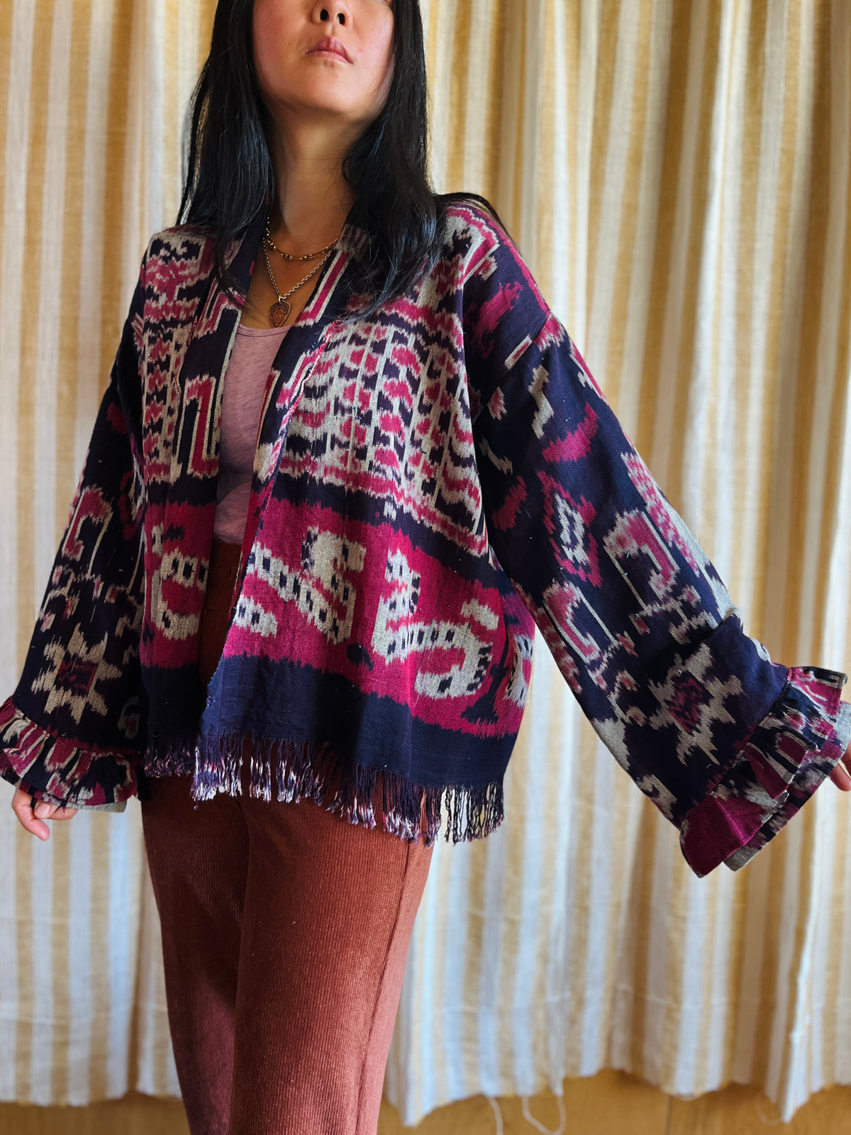 Vintage Ikat textile turns short duster