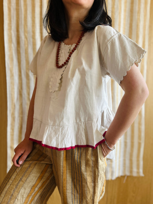 19th Century French Nightgown Turns pleated tunic