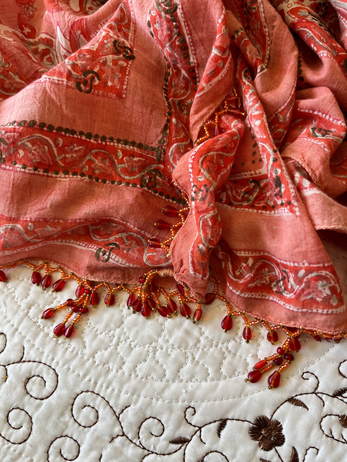 Vintage Anokhi Square scarf with beads