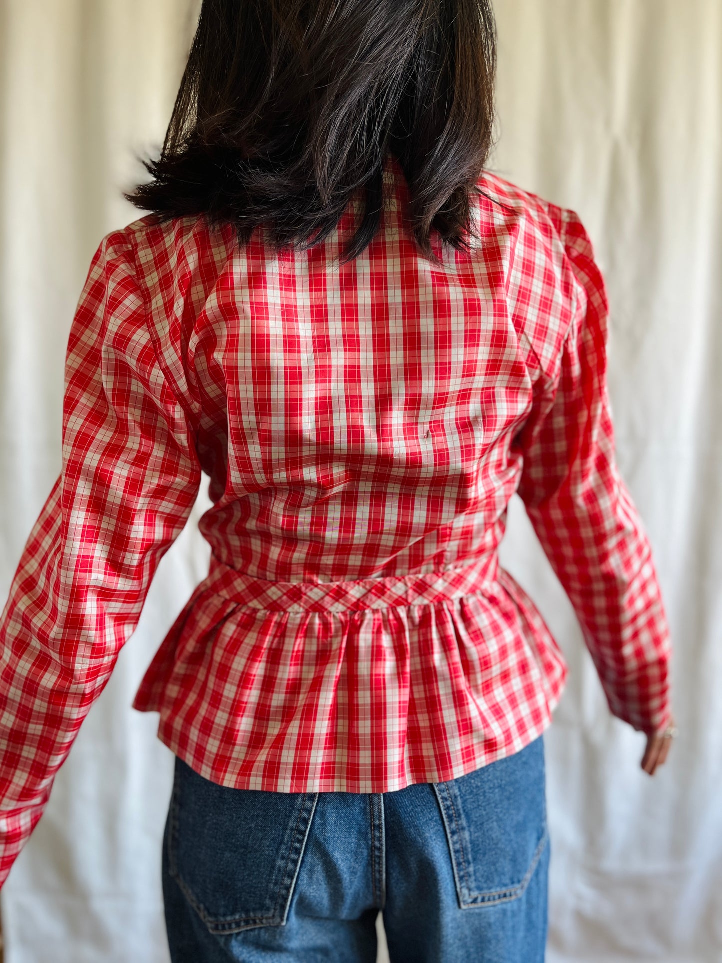 Handmade Vintage 60s Sweet Cherry Gingham Sweetheart Blouse