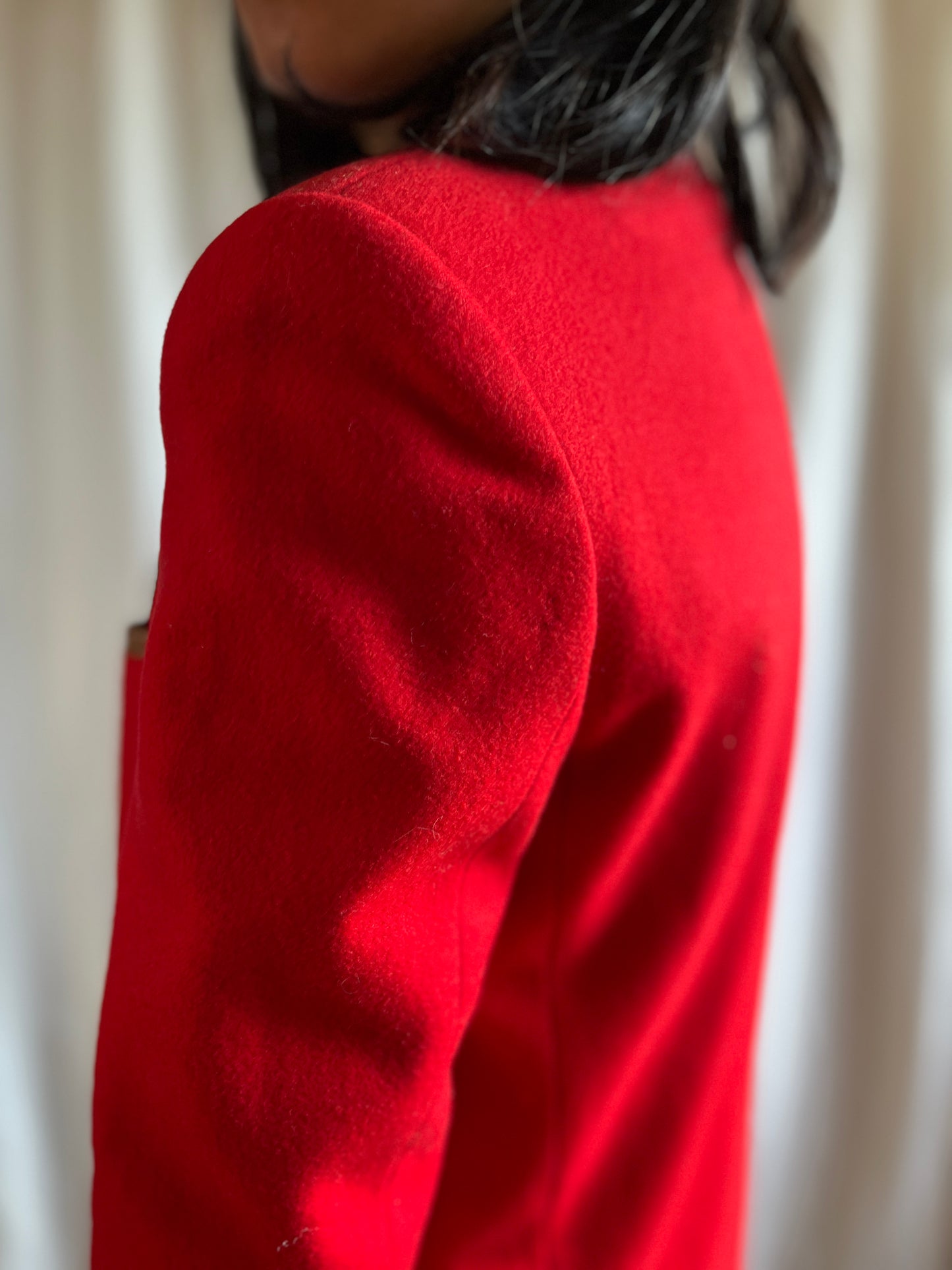 70s Cherry Red Wool Blazer with leather trims