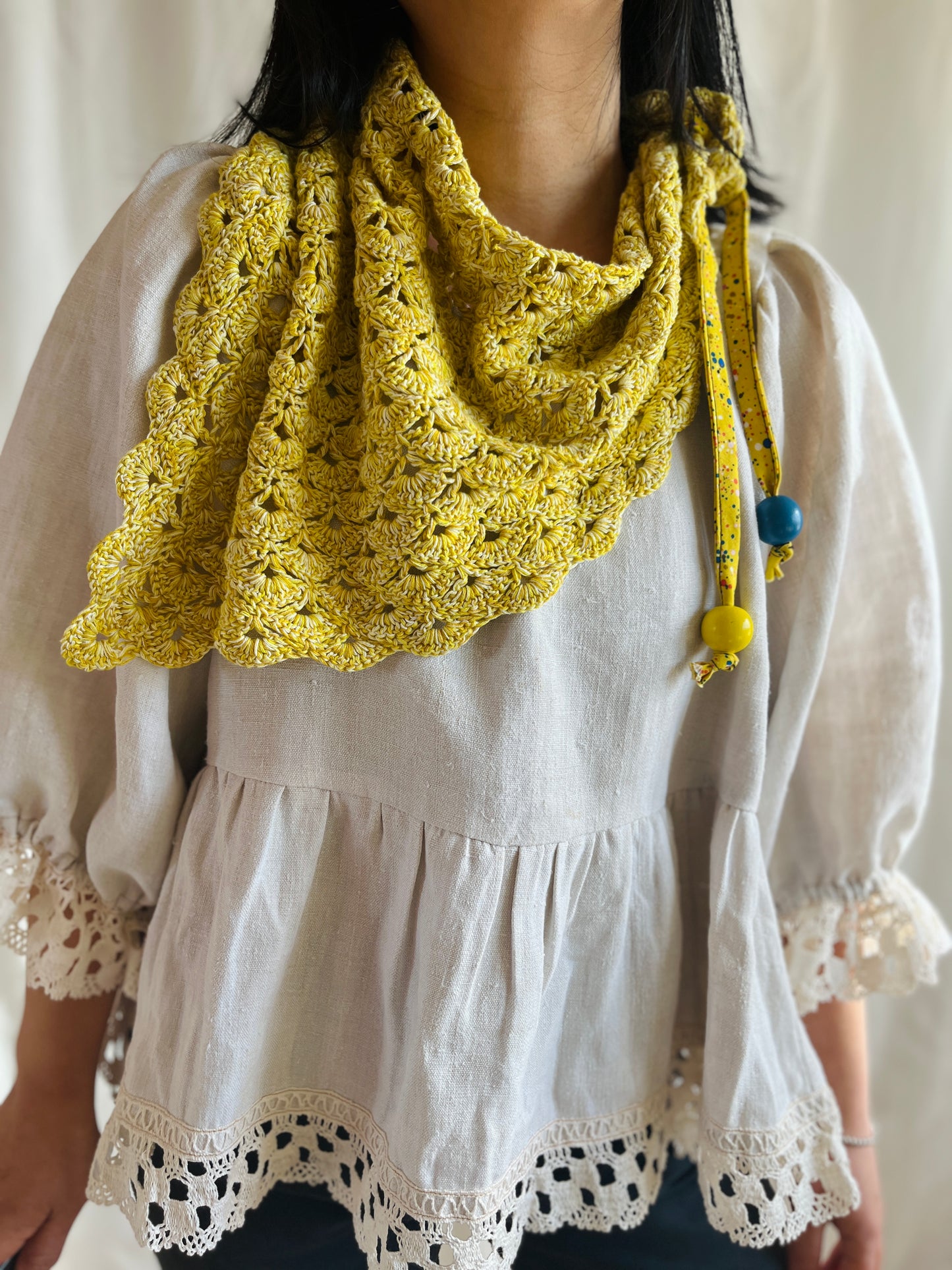 Repurposed crochet cotton triangular scarf