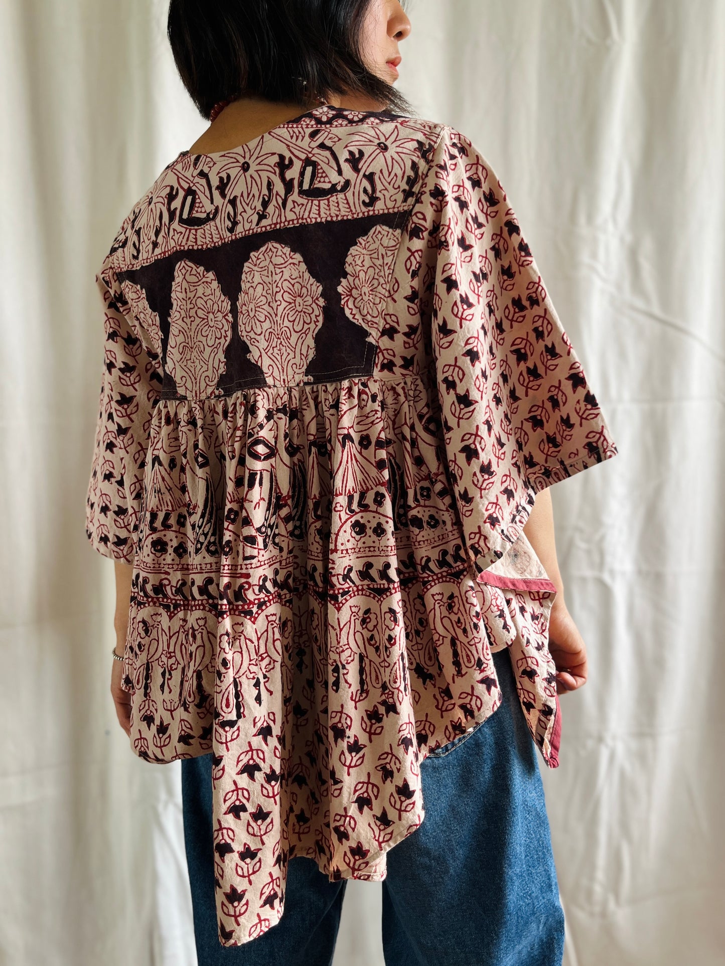 🏵️ Vintage hand block print Indian Bat sleeves tunic