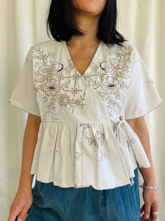 Simplicity wrap tunic with silver hand embroidery