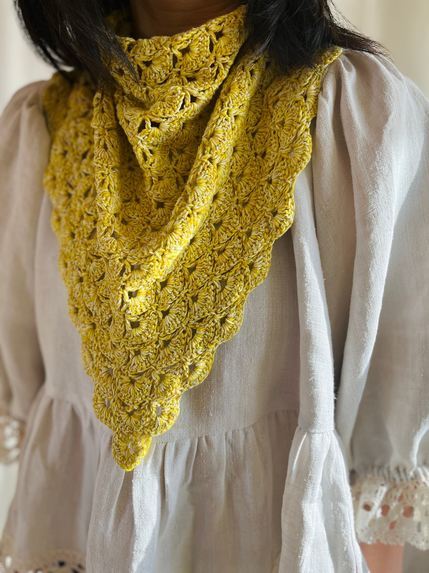 Repurposed crochet cotton triangular scarf