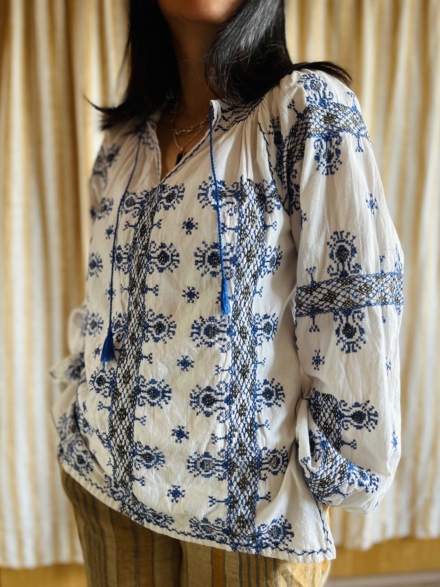 70s Vintage Romanian Folk Hand embroidered Blouse