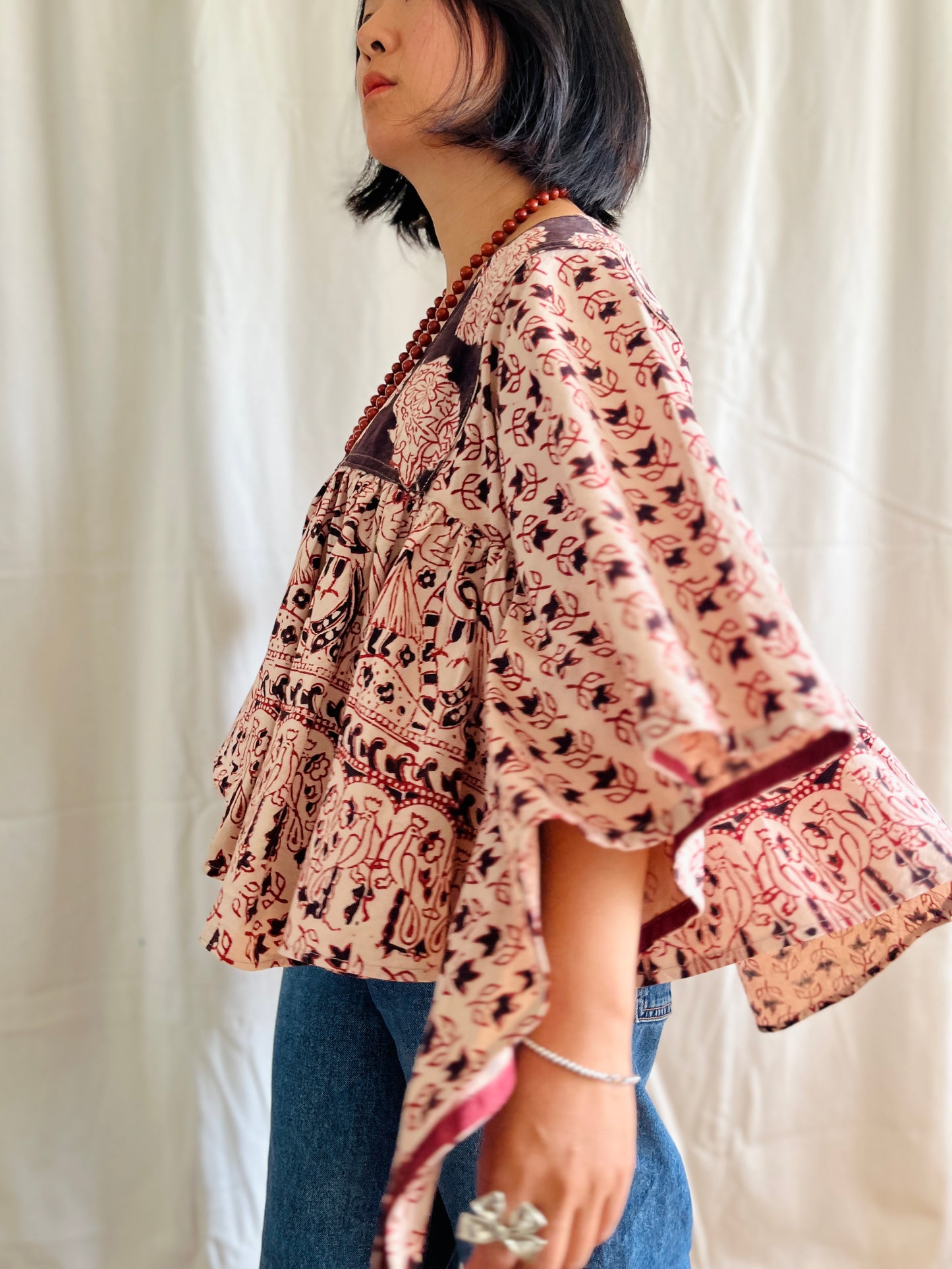 🏵️ Vintage hand block print Indian Bat sleeves tunic