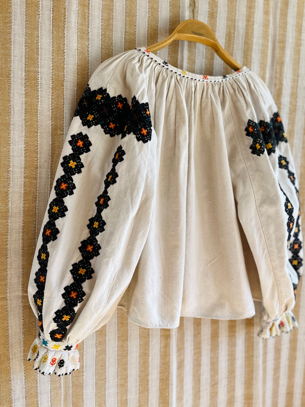 Antique 1930s Romanian Embroidered Folk Blouse