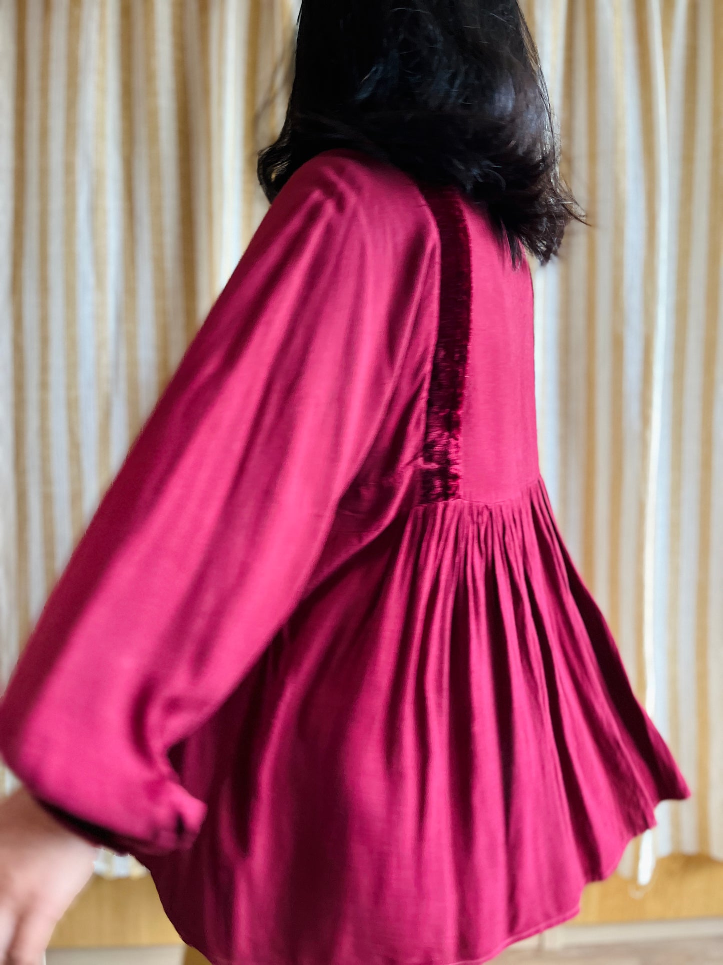70s Burgundy velvet Afghanistan Silk embroidery Tunic