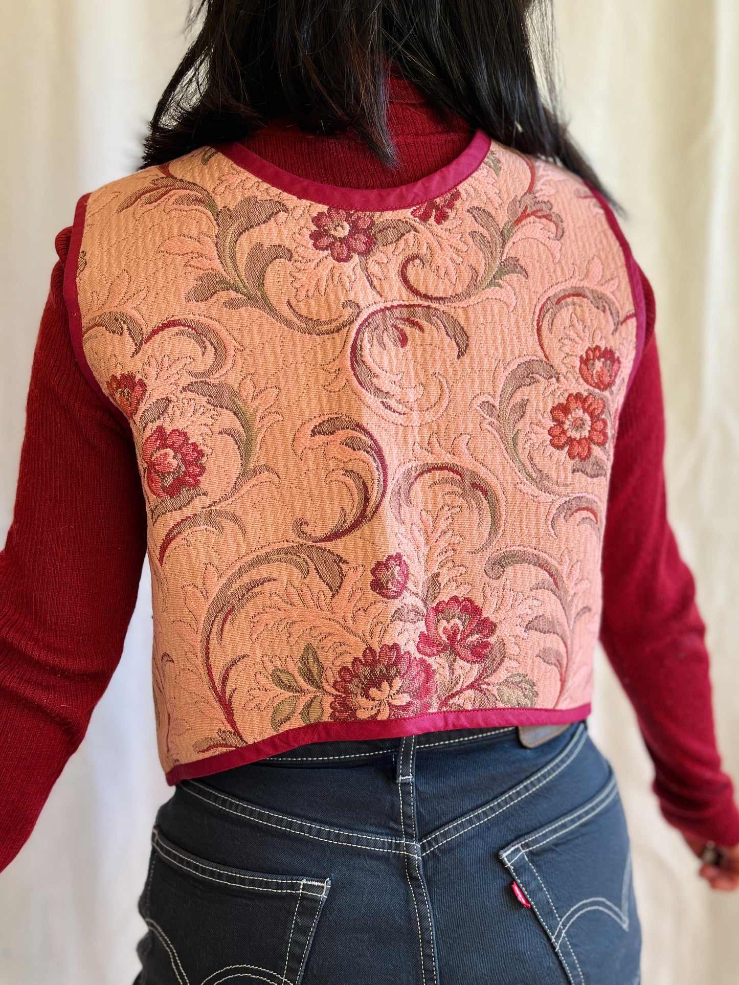 Sweater Gilet made from Vintage tapestry and shearling scraps