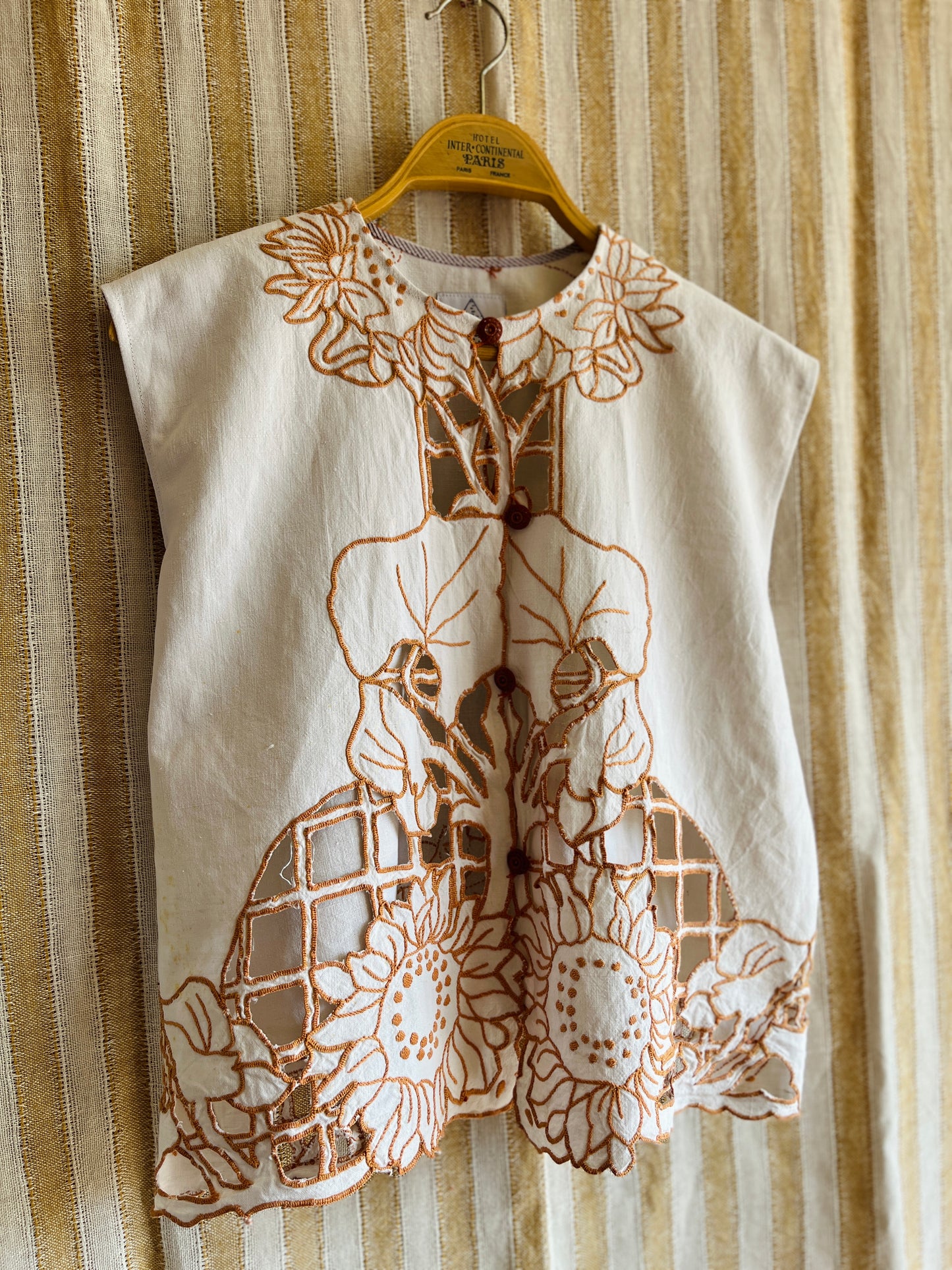 Sunflowers cut work antique top