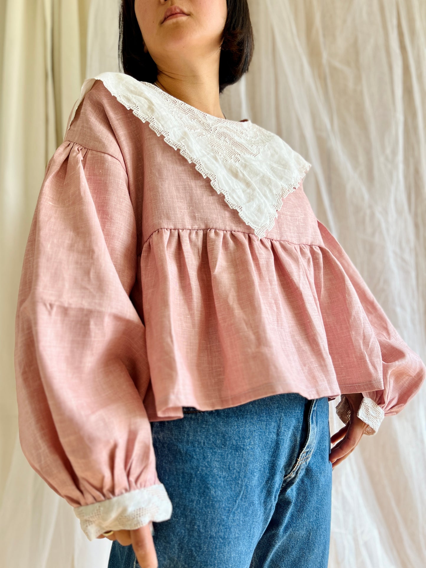 Marble pink linen and baby bib tunic