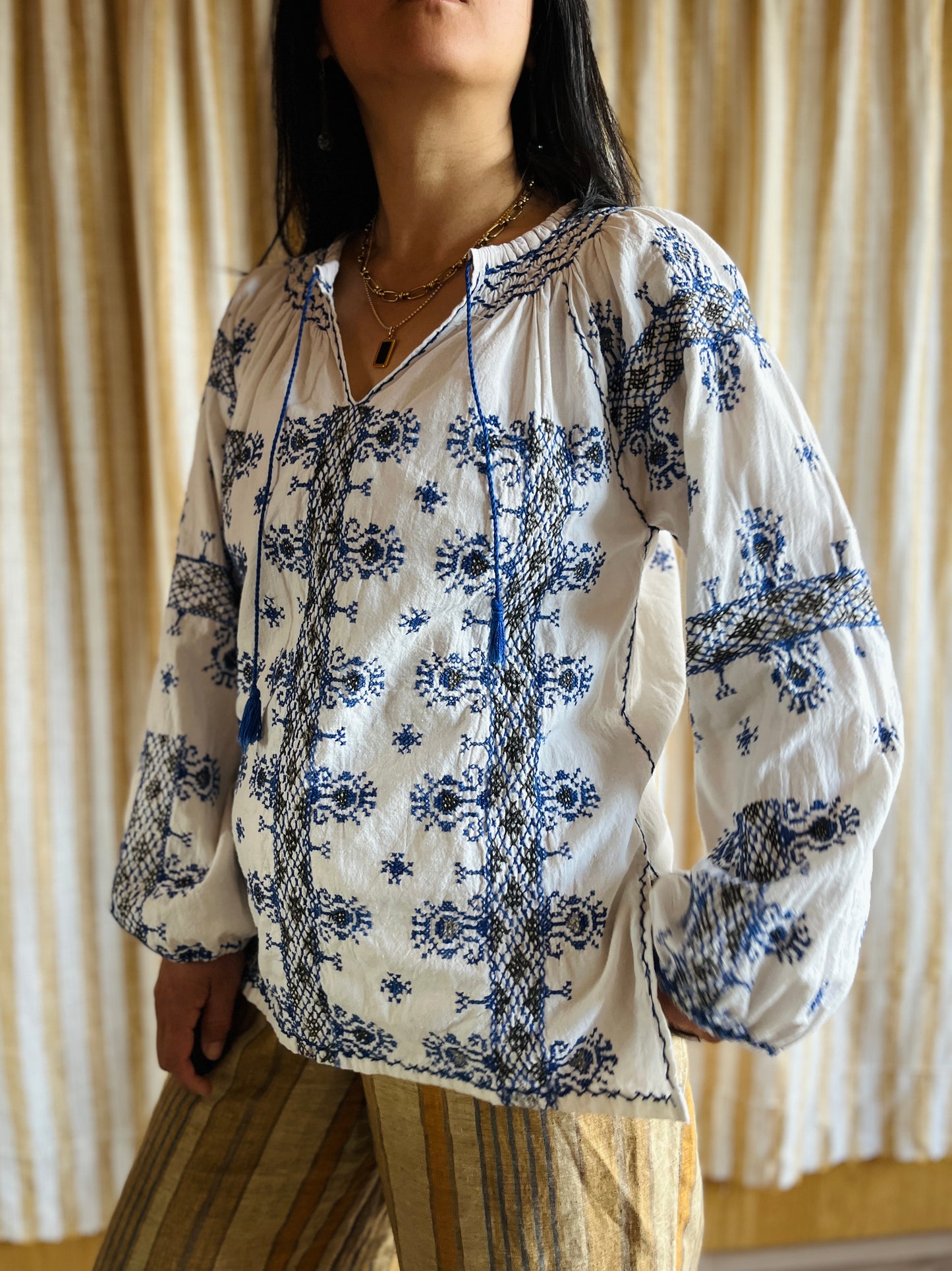 70s Vintage Romanian Folk Hand embroidered Blouse
