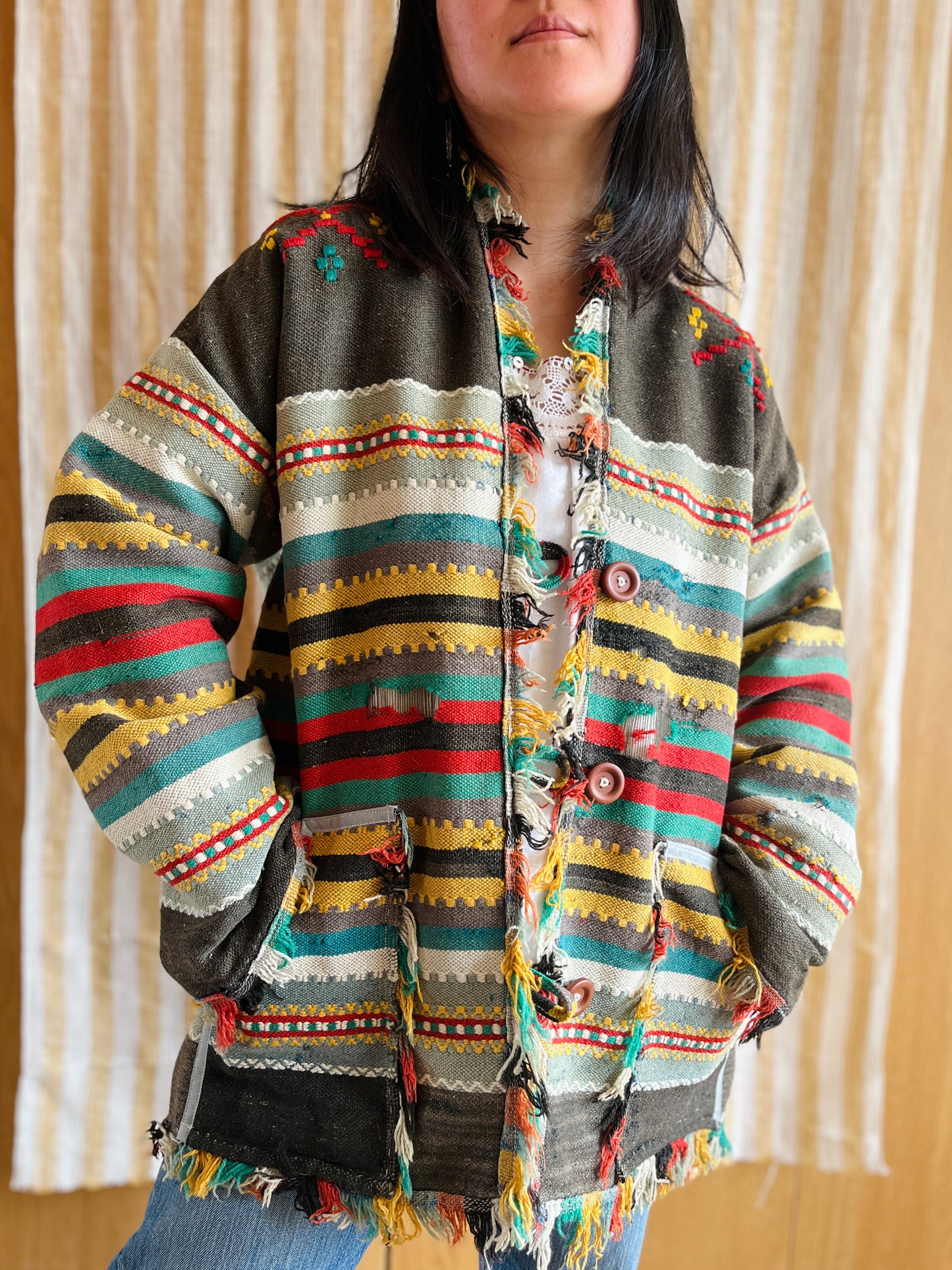 Antique Turkish Kilim Rug turns Jacket