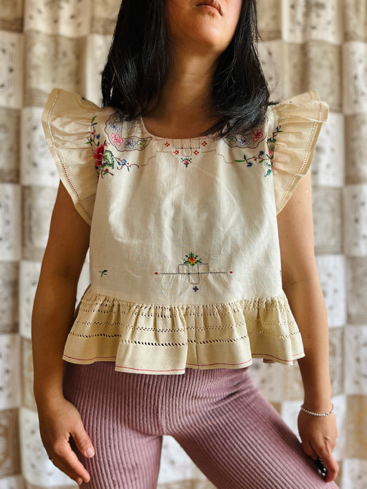 Ruffled Tank Top with Roses