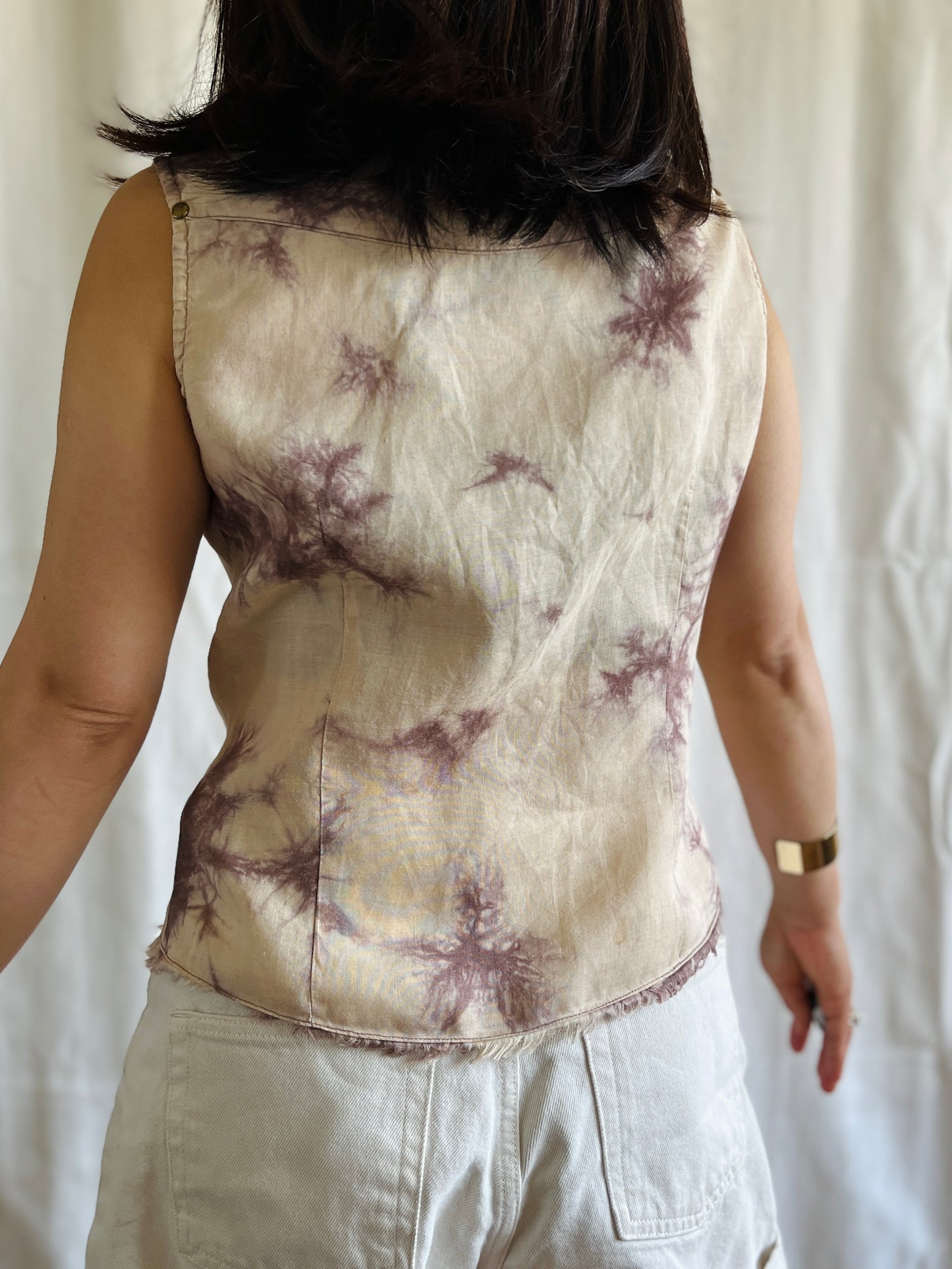 Vintage 90s Tie Dye Sleeveless Shirt Ramie