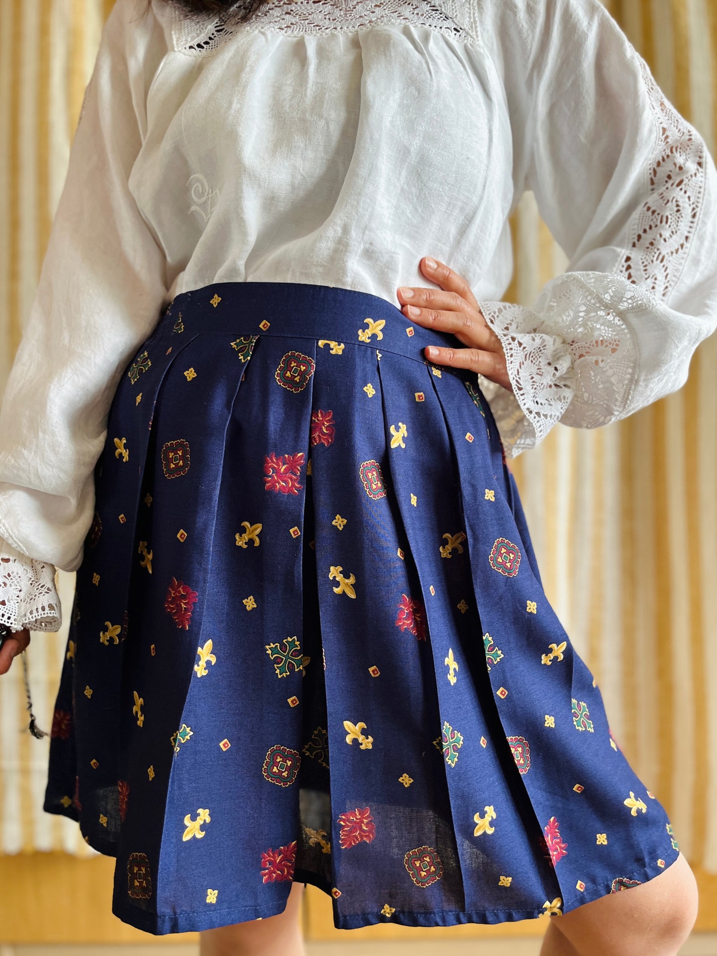 Vintage 90s Rayon Tennis Pleated Skirt