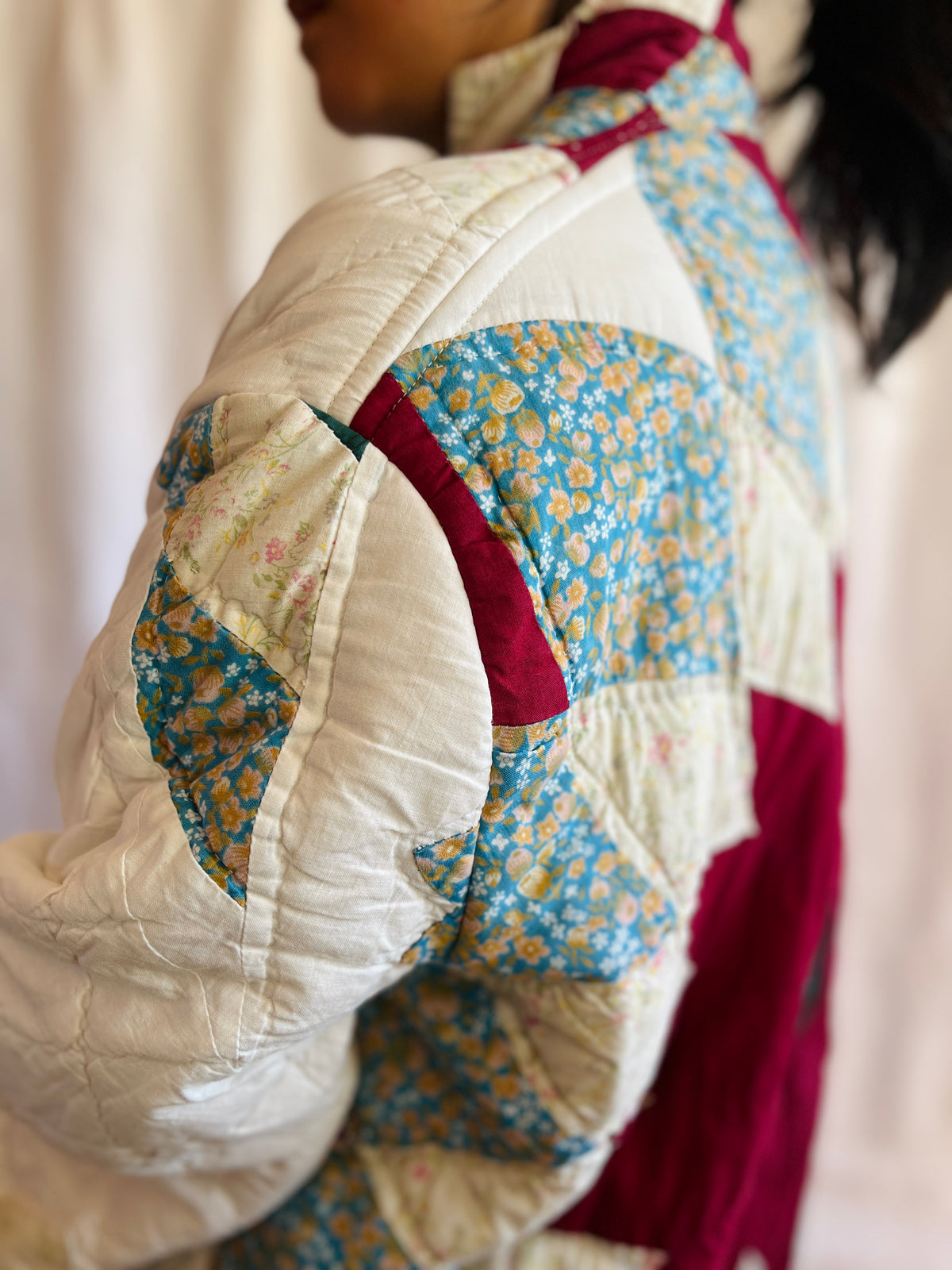 Hand quilted vintage blanket turns Long Coat