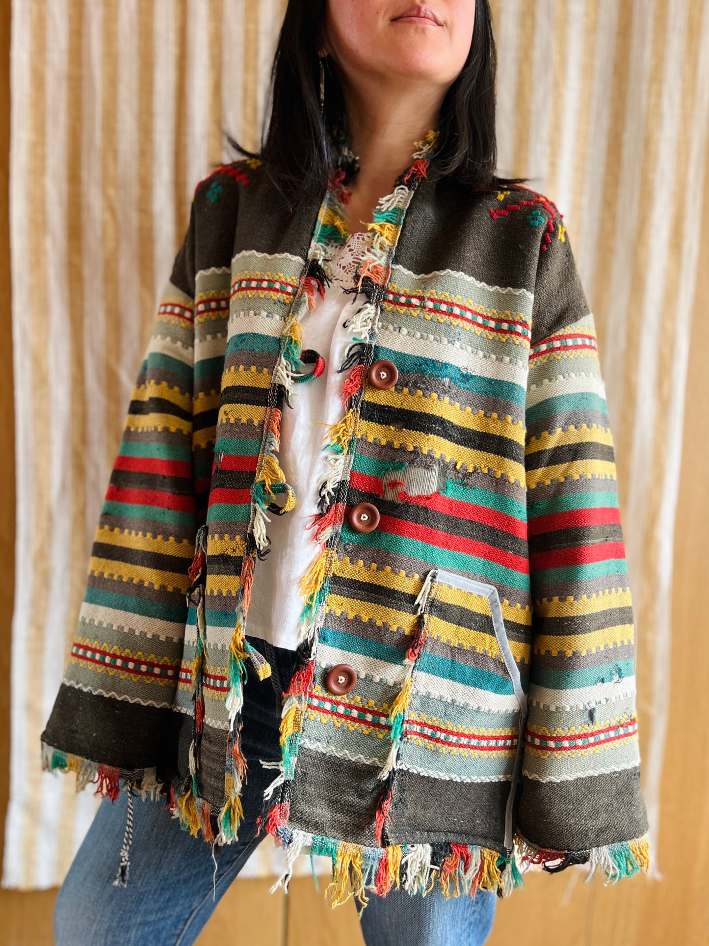 Antique Turkish Kilim Rug turns Jacket