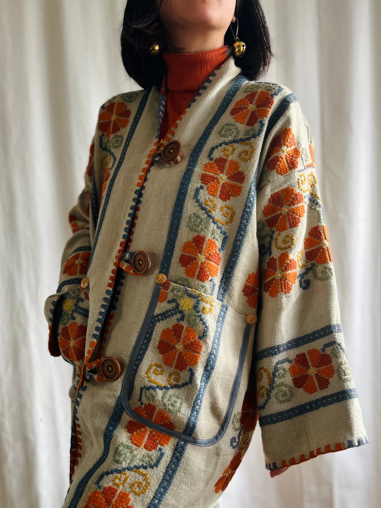 🎴 The witch coat II - Wool and Heavy linen embroidery Kimono