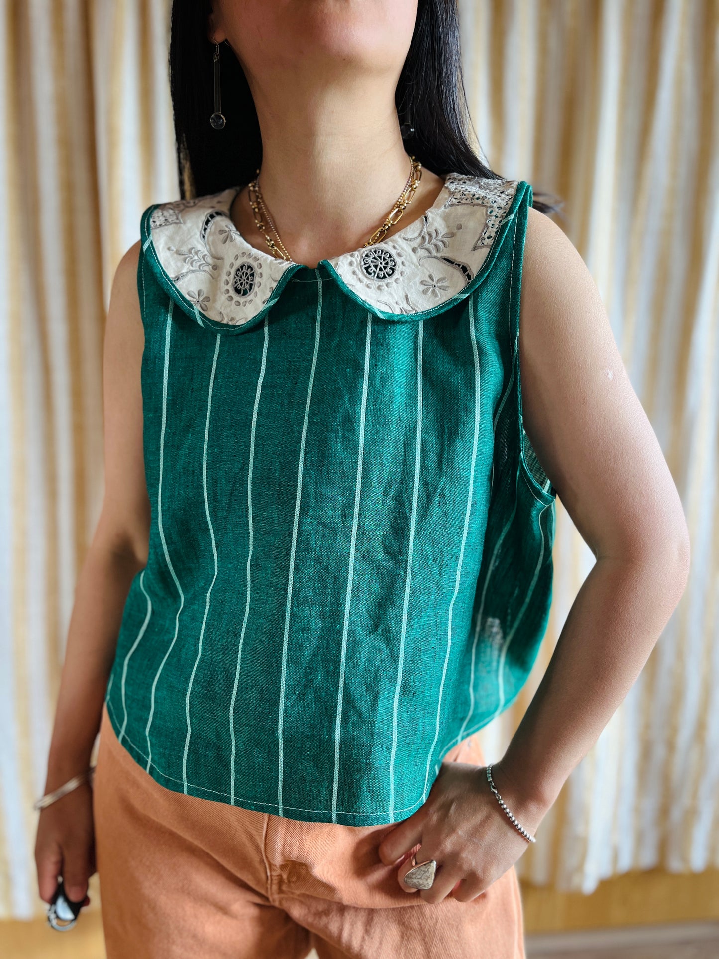 Collar tank top linen green