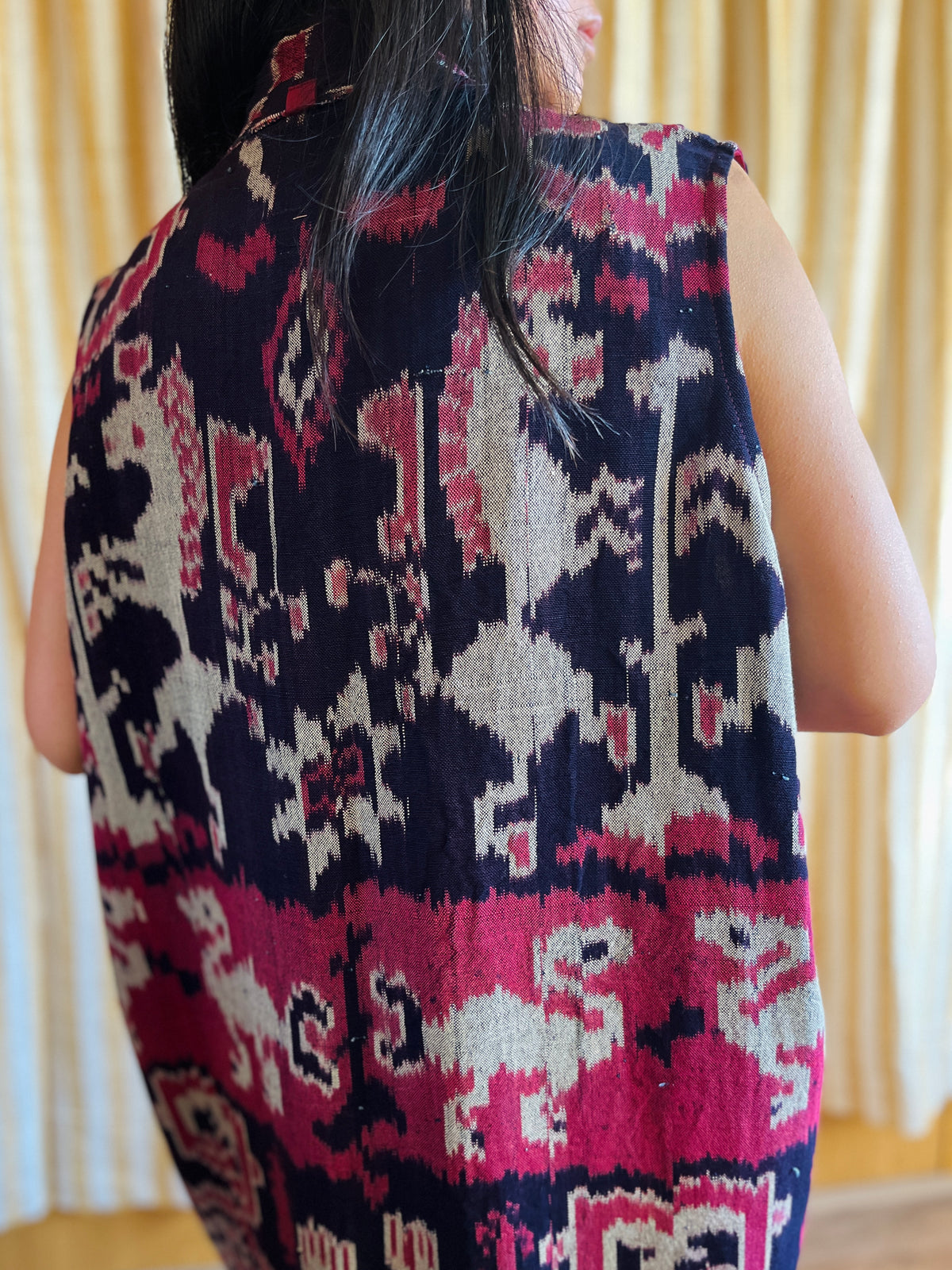 Vintage Ikat textile turns long vest