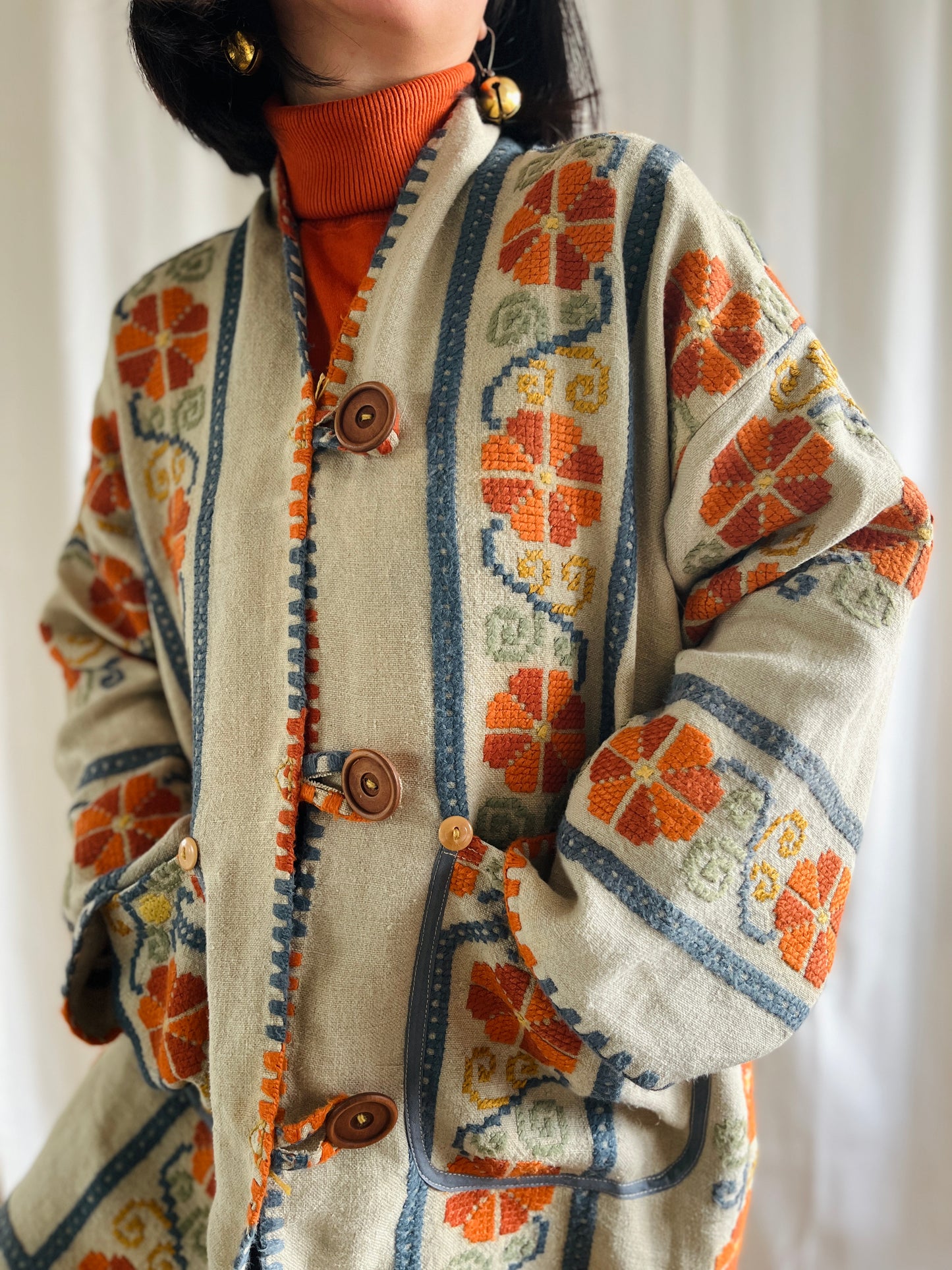 🎴 The witch coat II - Wool and Heavy linen embroidery Kimono