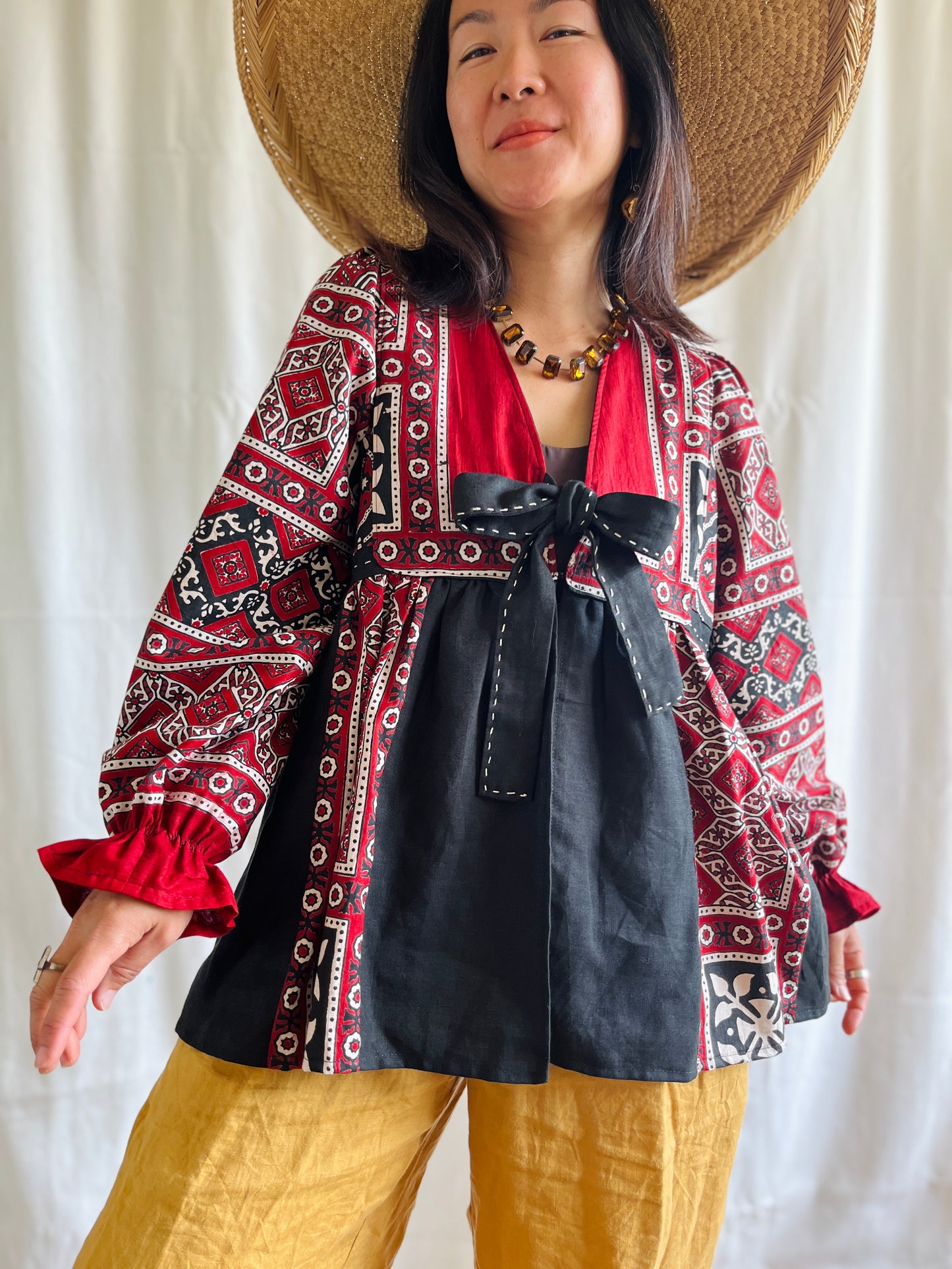 Silky Block Print Goddess Tunic/ Light Jacket