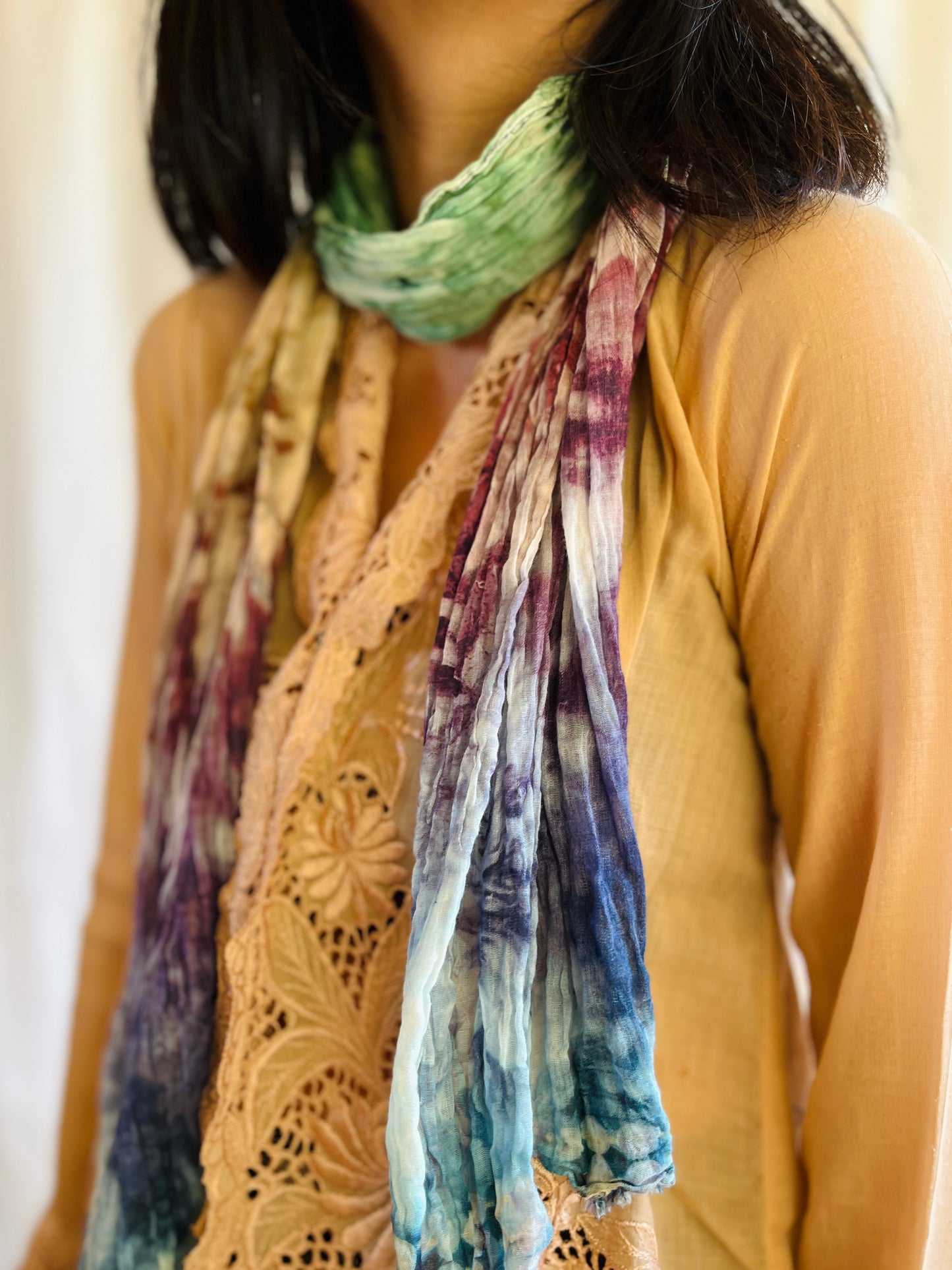 Vintage Tie-dye wrinkle thin cotton slim scarf