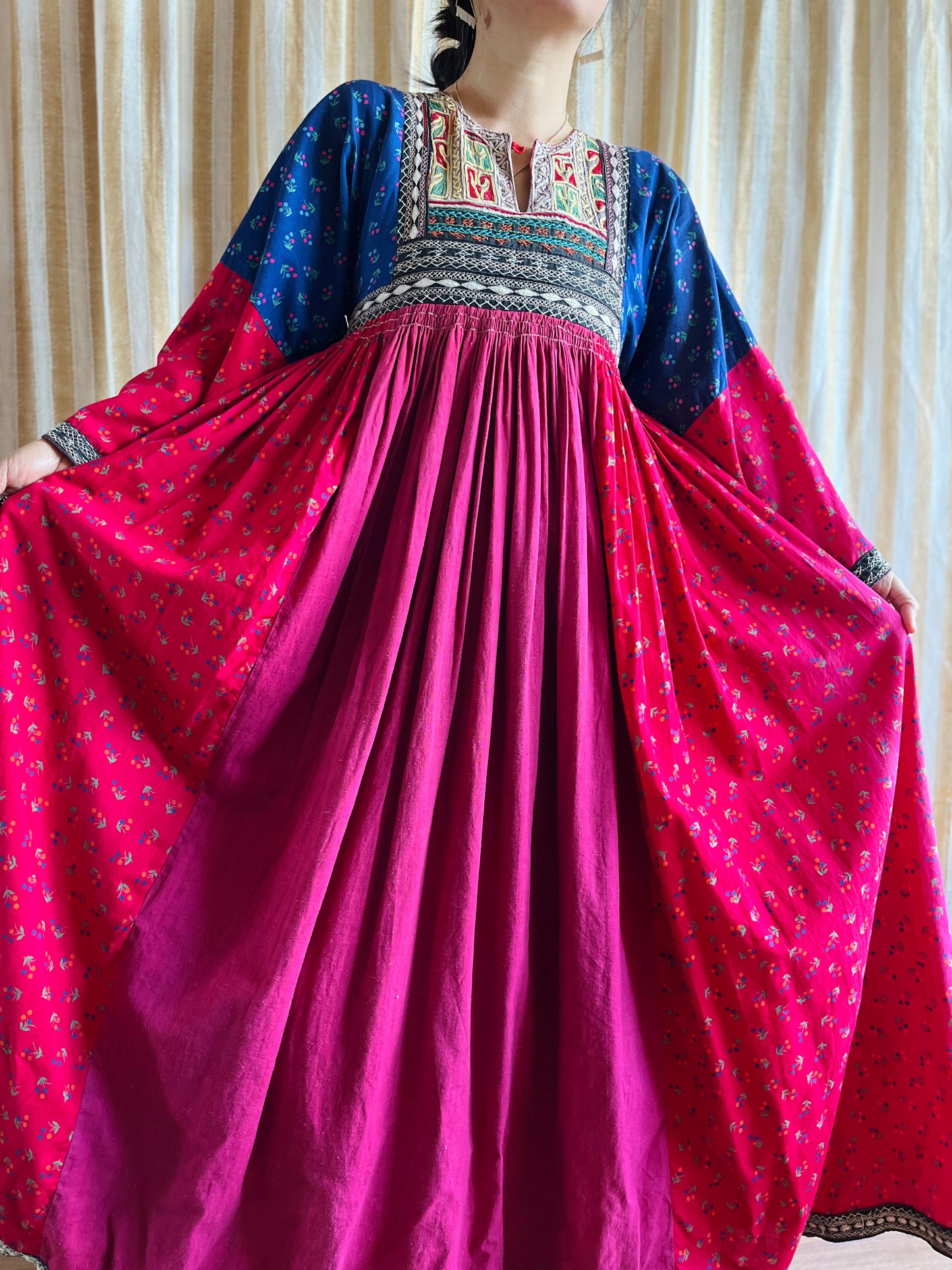 Afghan folk dress Smocking hand embroidery maxi dress